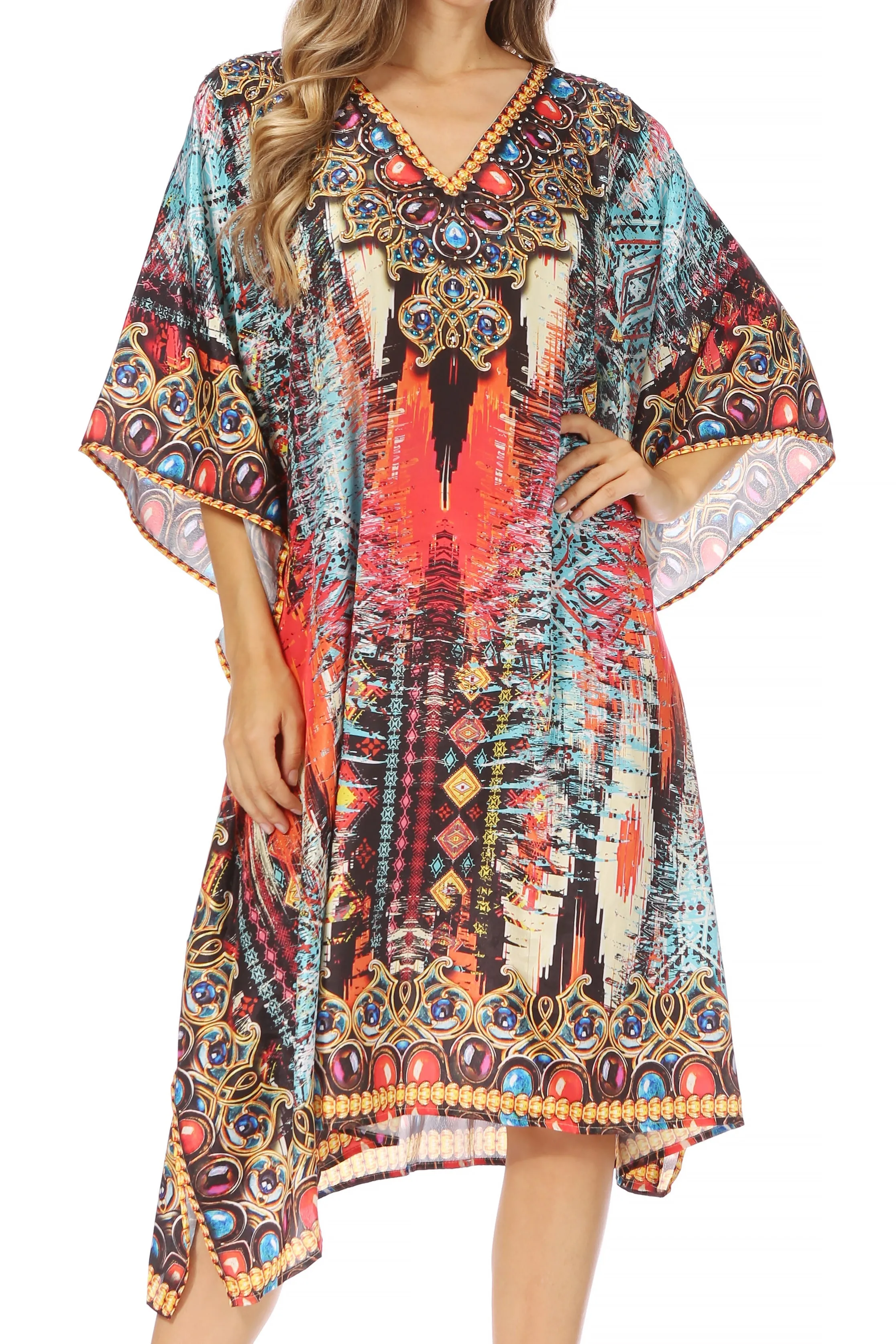 Sakkas MiuMiu Ligthweight Summer Printed Short Caftan Dress / Cover Up