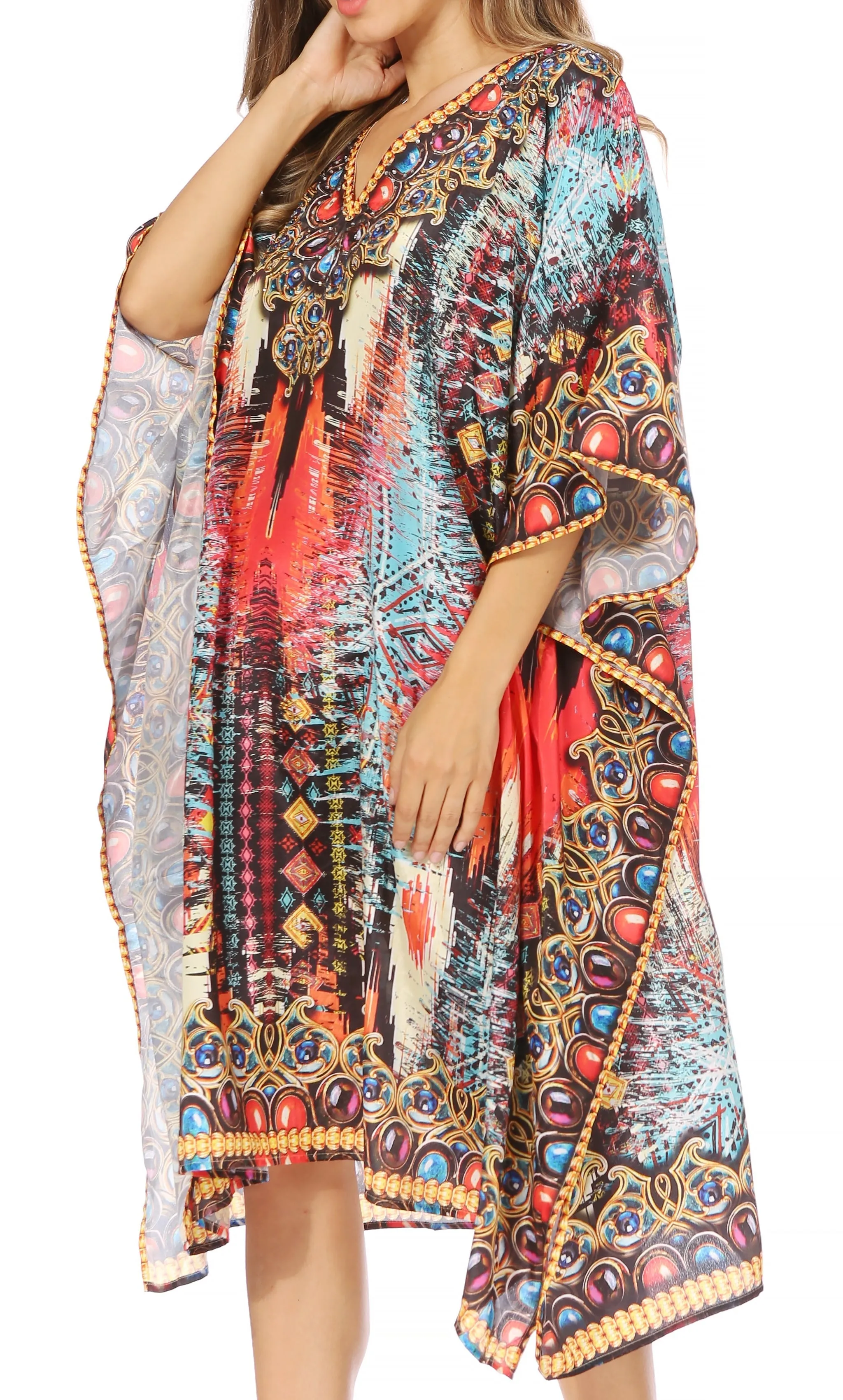 Sakkas MiuMiu Ligthweight Summer Printed Short Caftan Dress / Cover Up