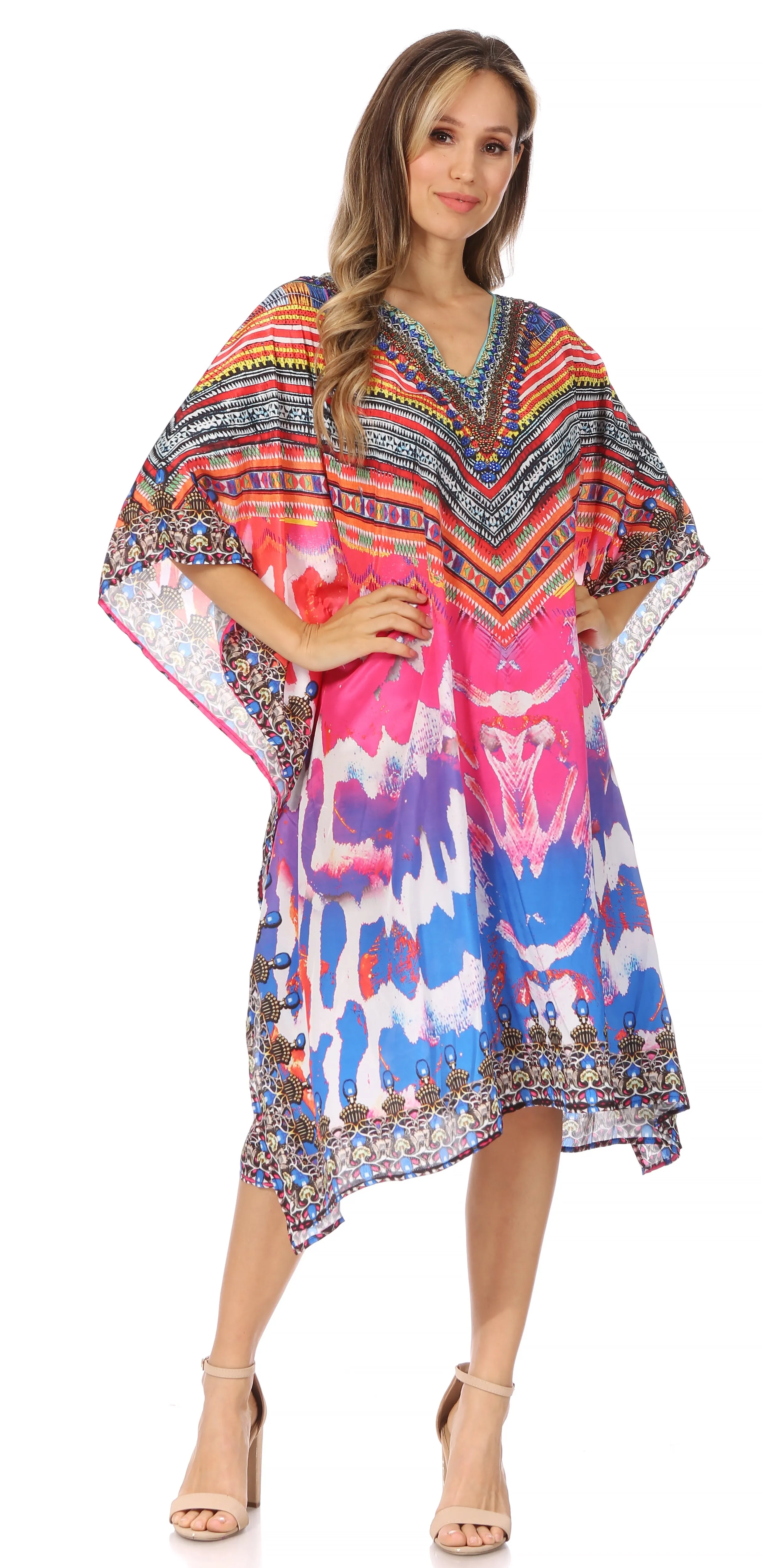Sakkas MiuMiu Ligthweight Summer Printed Short Caftan Dress / Cover Up