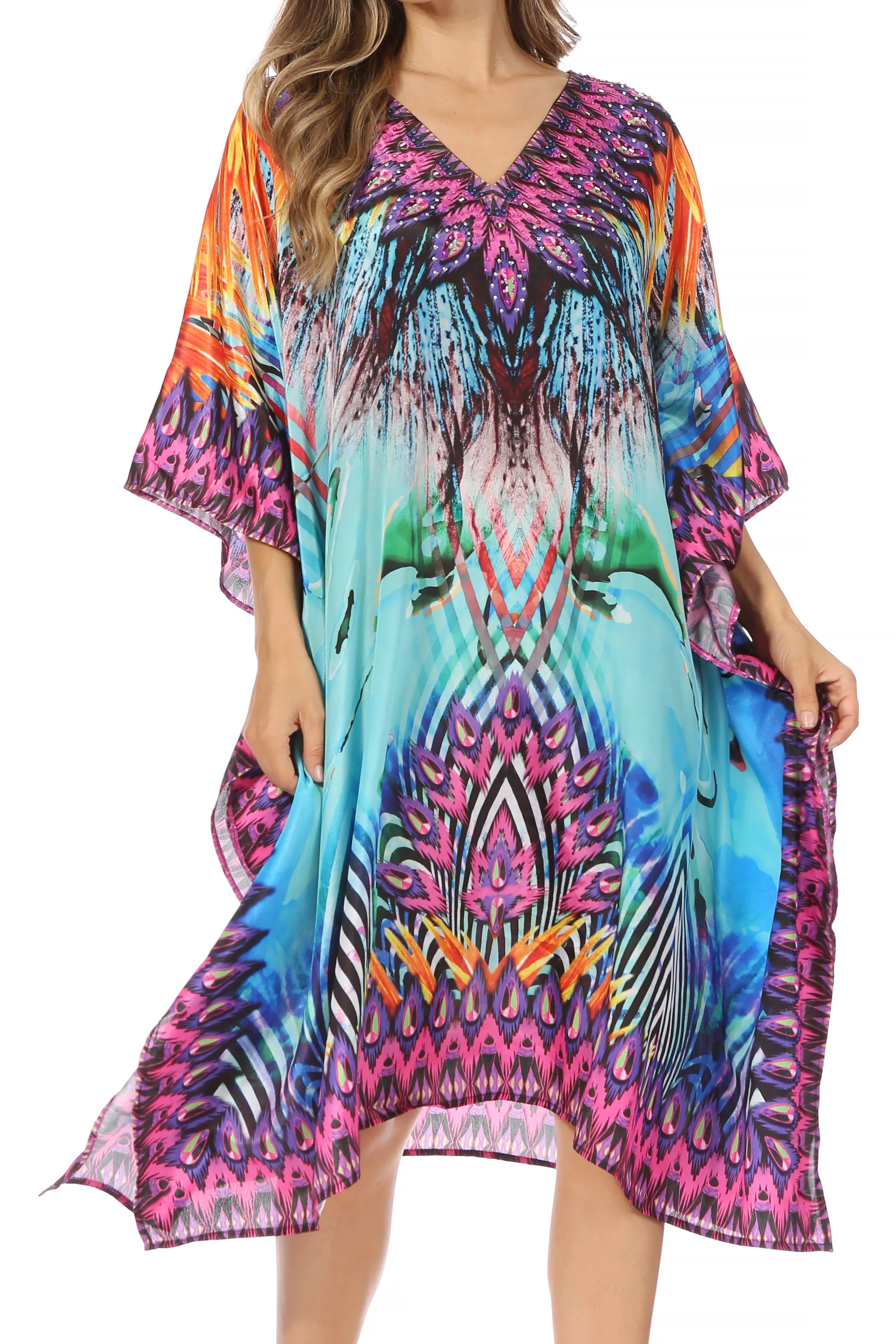 Sakkas MiuMiu Ligthweight Summer Printed Short Caftan Dress / Cover Up