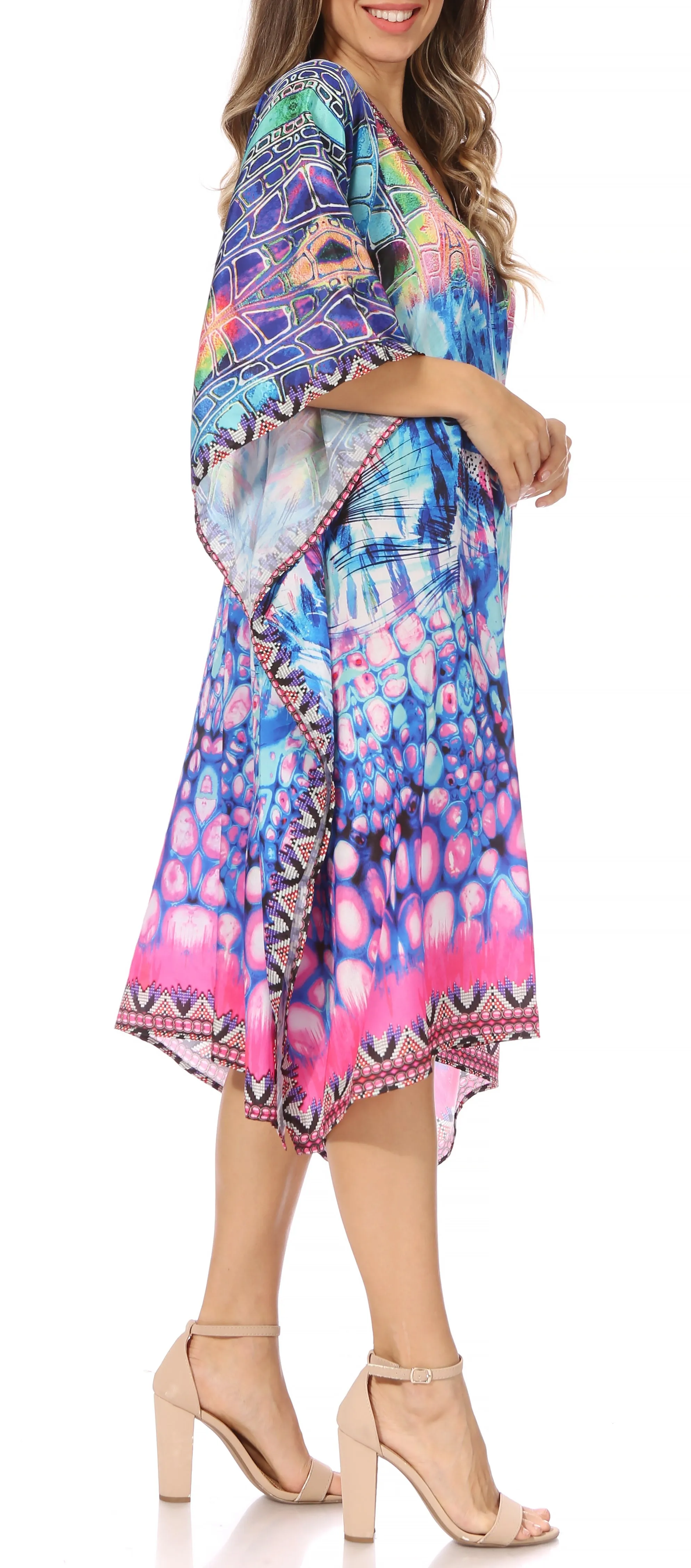 Sakkas MiuMiu Ligthweight Summer Printed Short Caftan Dress / Cover Up