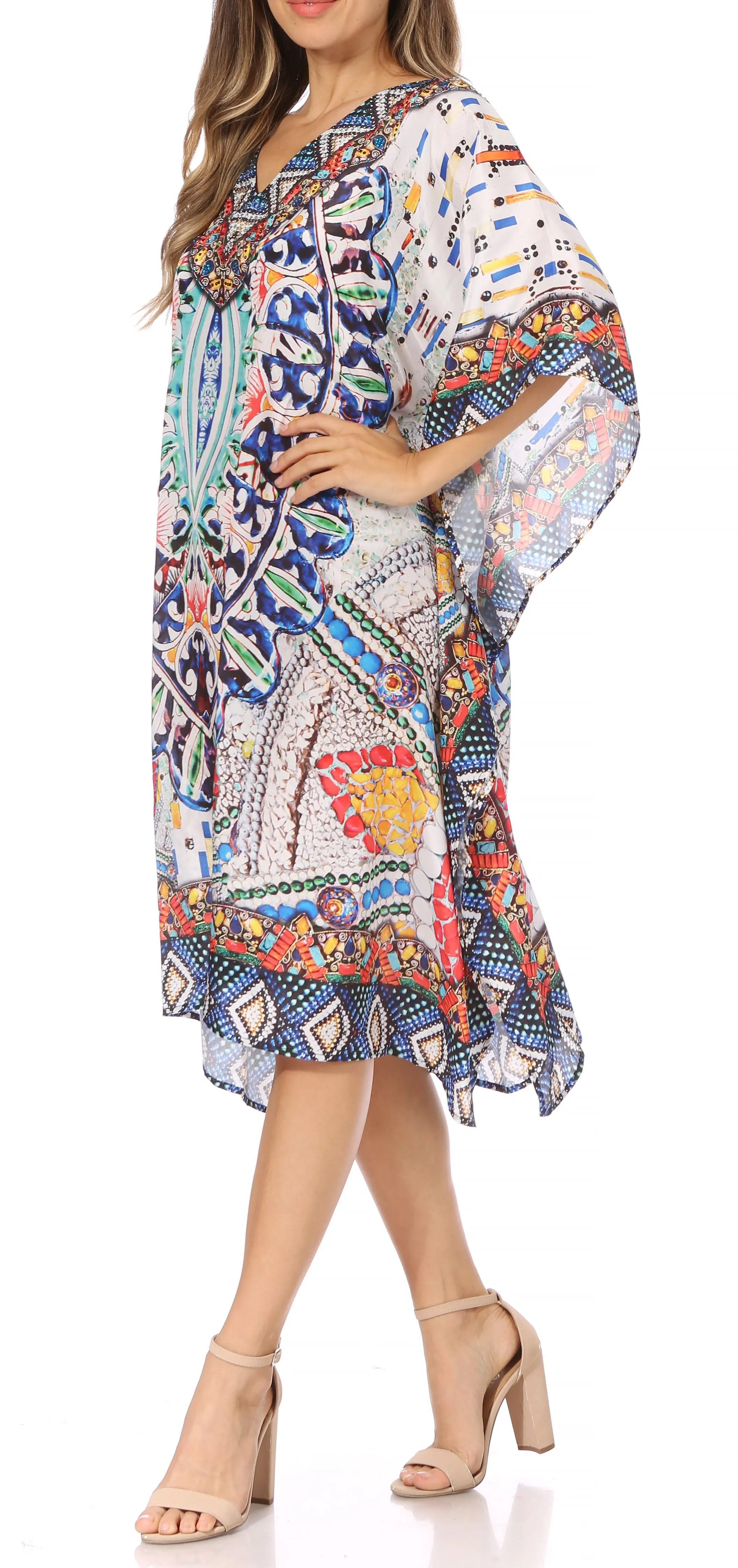 Sakkas MiuMiu Ligthweight Summer Printed Short Caftan Dress / Cover Up