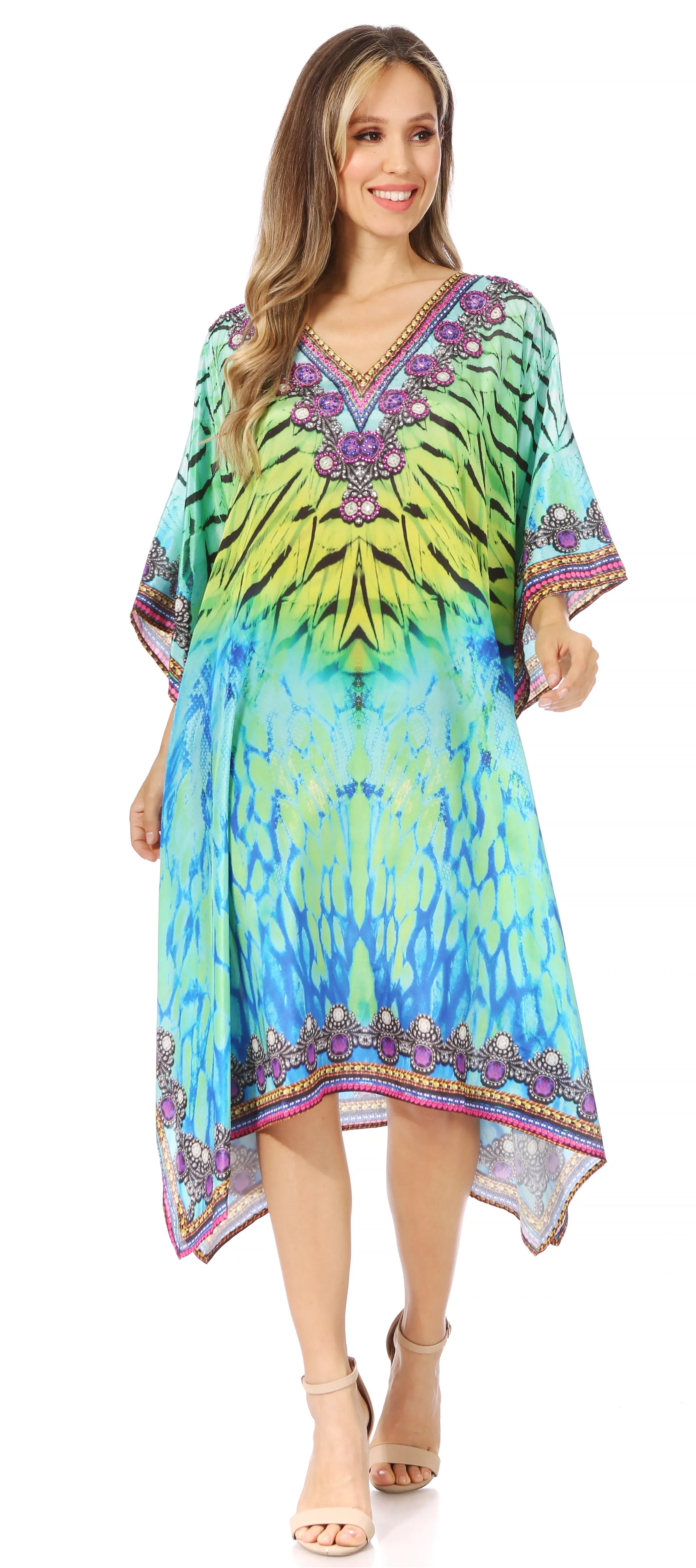 Sakkas MiuMiu Ligthweight Summer Printed Short Caftan Dress / Cover Up