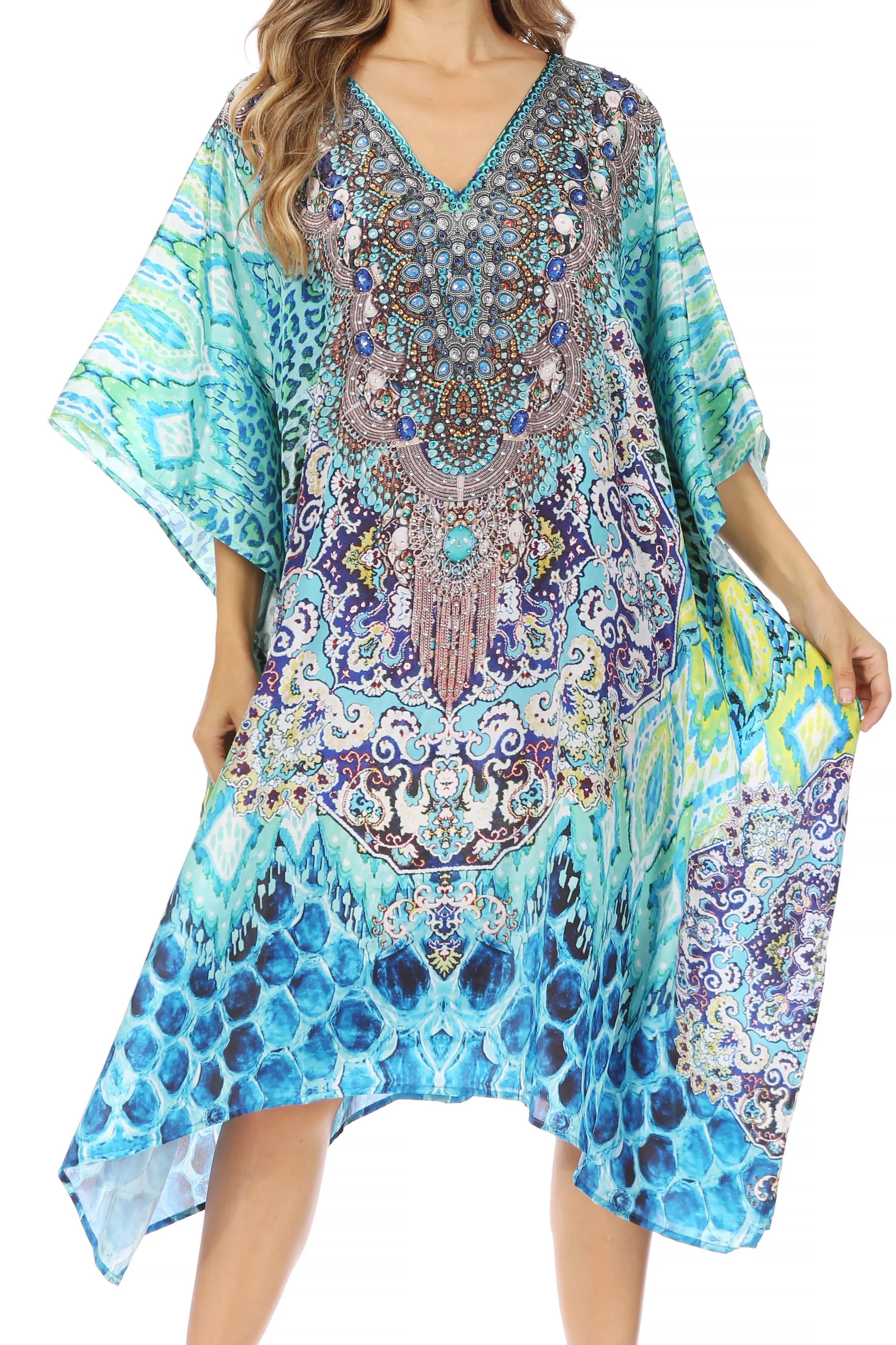 Sakkas MiuMiu Ligthweight Summer Printed Short Caftan Dress / Cover Up