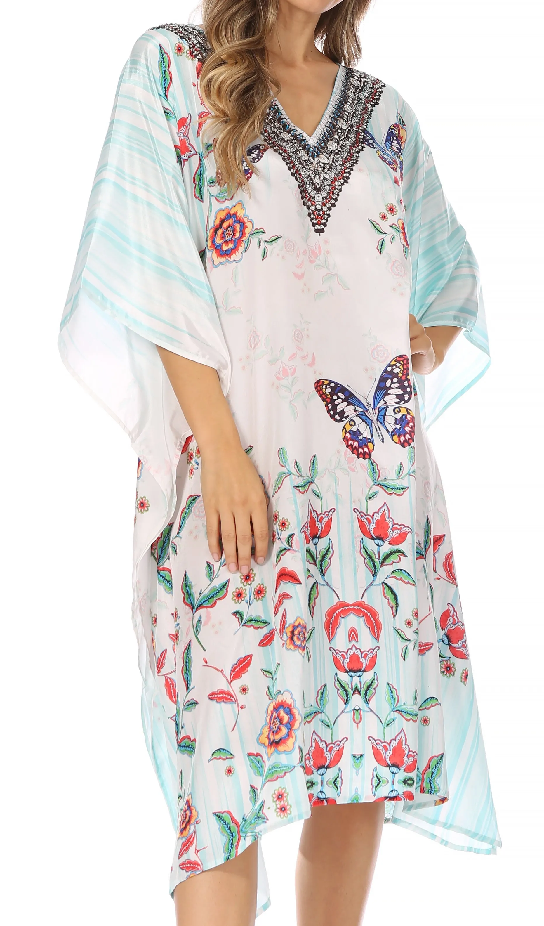 Sakkas MiuMiu Ligthweight Summer Printed Short Caftan Dress / Cover Up