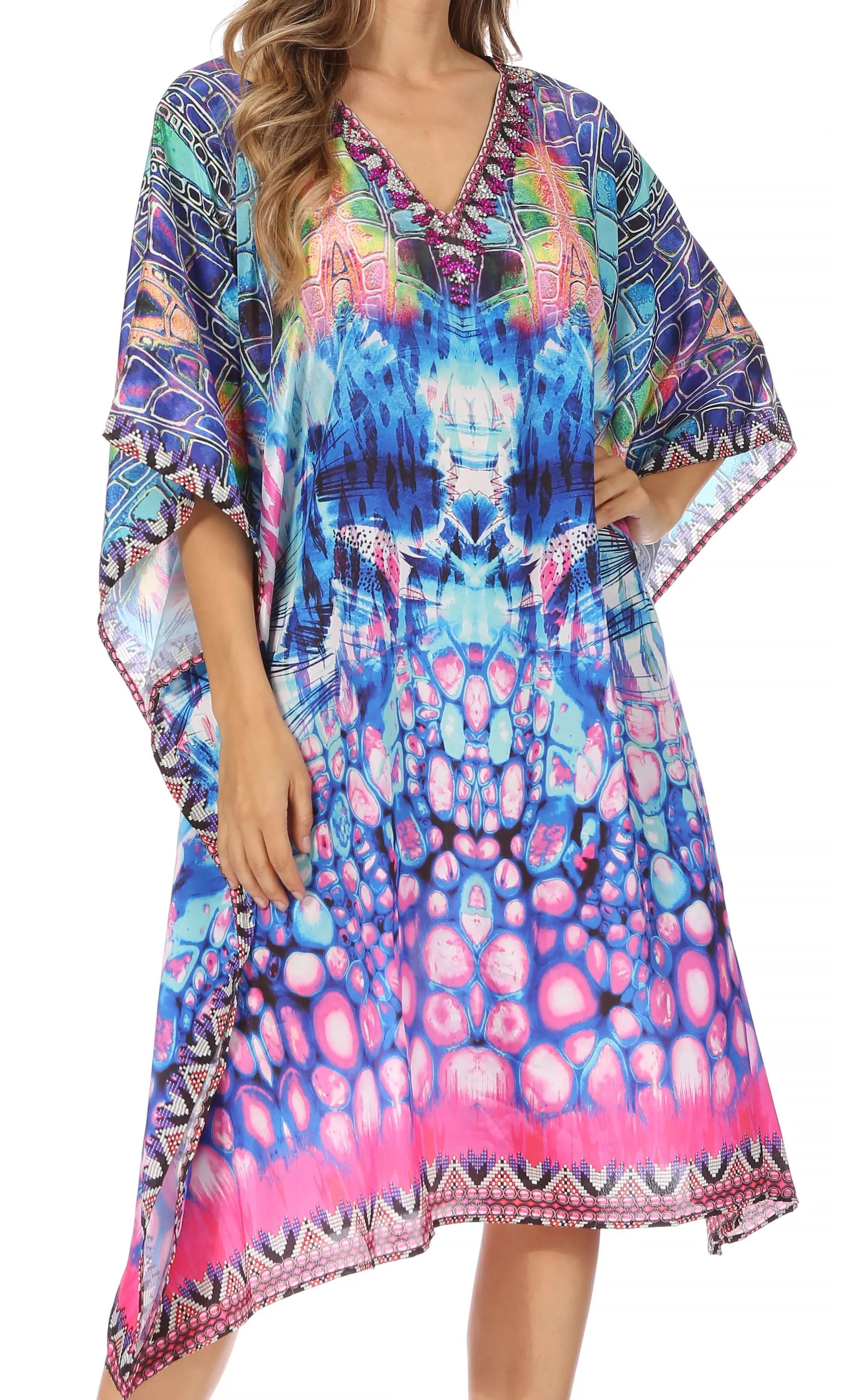 Sakkas MiuMiu Ligthweight Summer Printed Short Caftan Dress / Cover Up