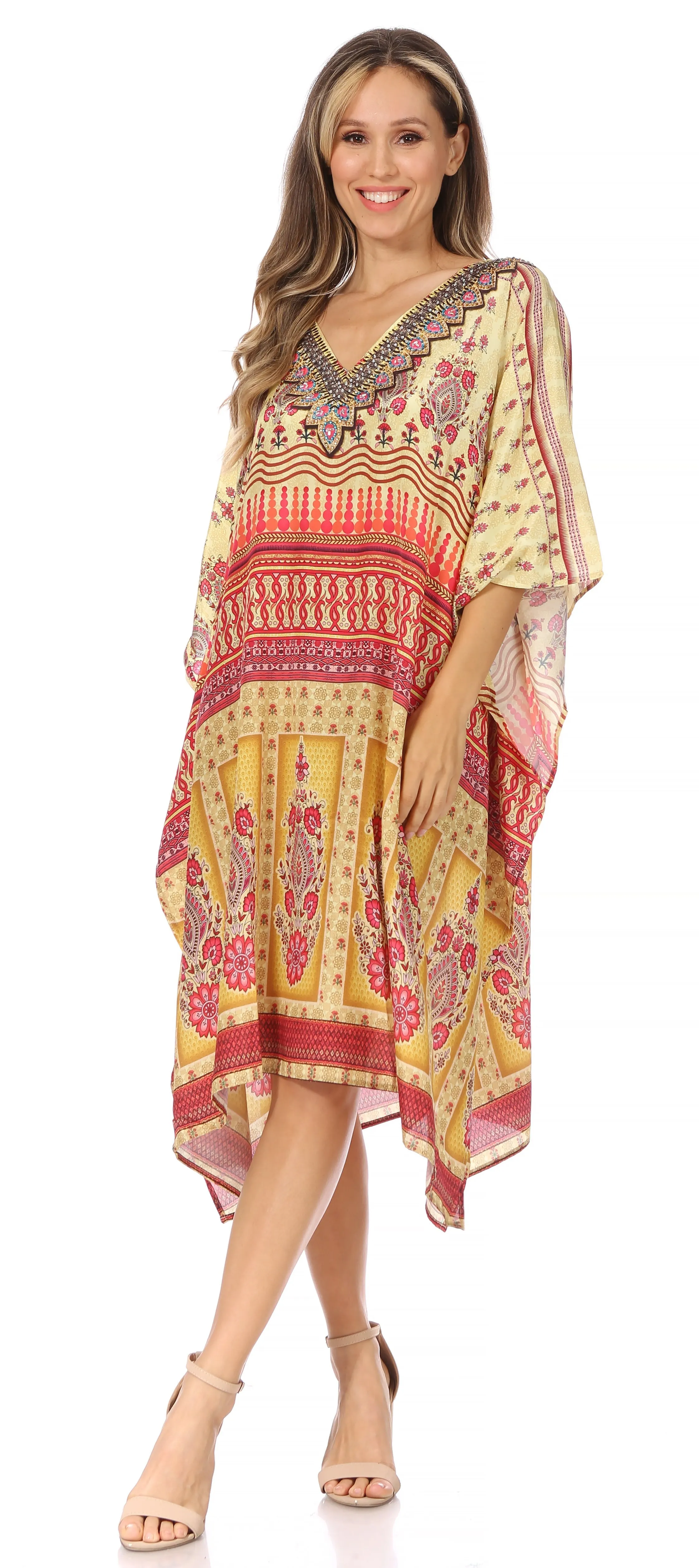 Sakkas MiuMiu Ligthweight Summer Printed Short Caftan Dress / Cover Up