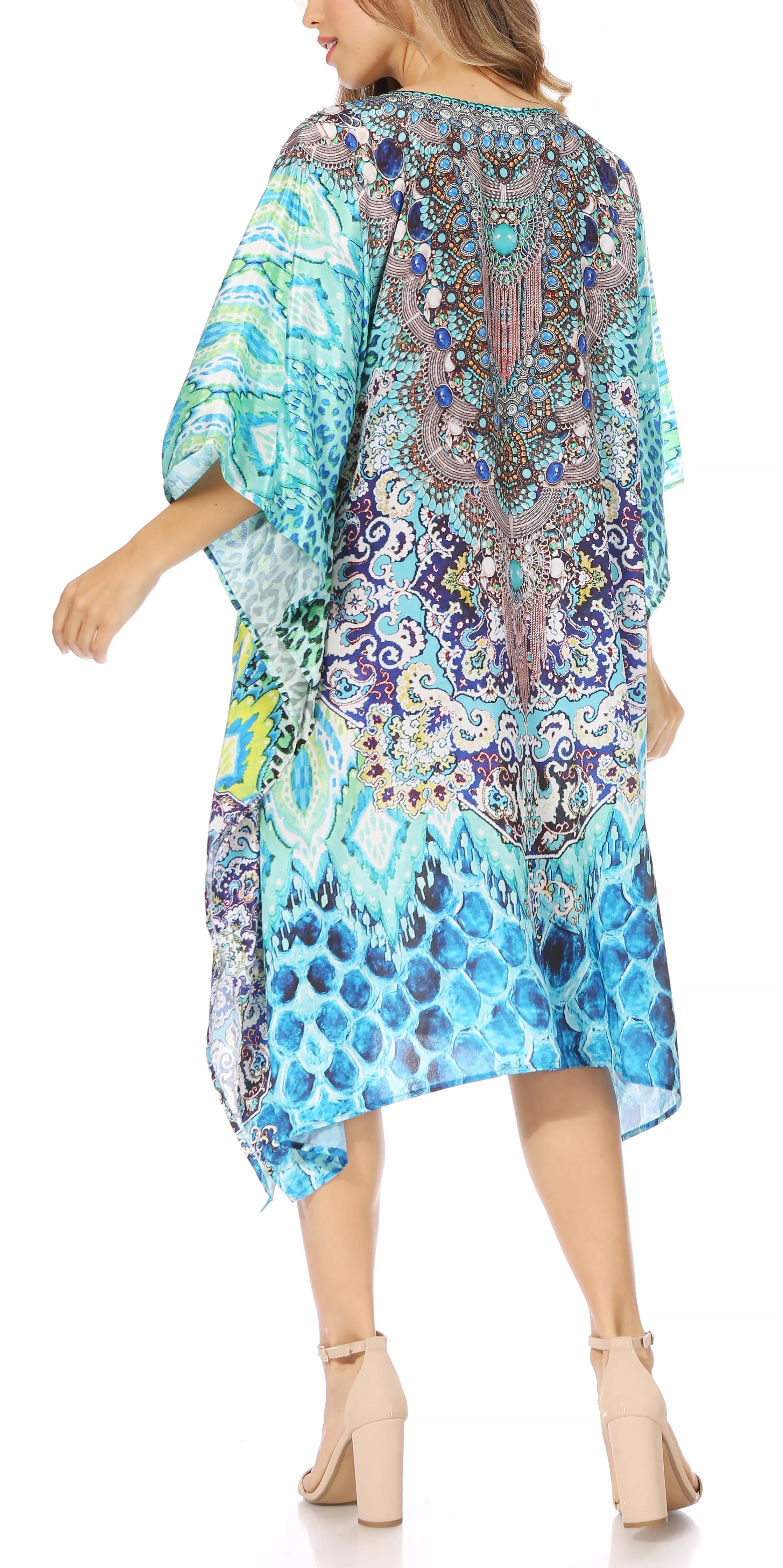 Sakkas MiuMiu Ligthweight Summer Printed Short Caftan Dress / Cover Up