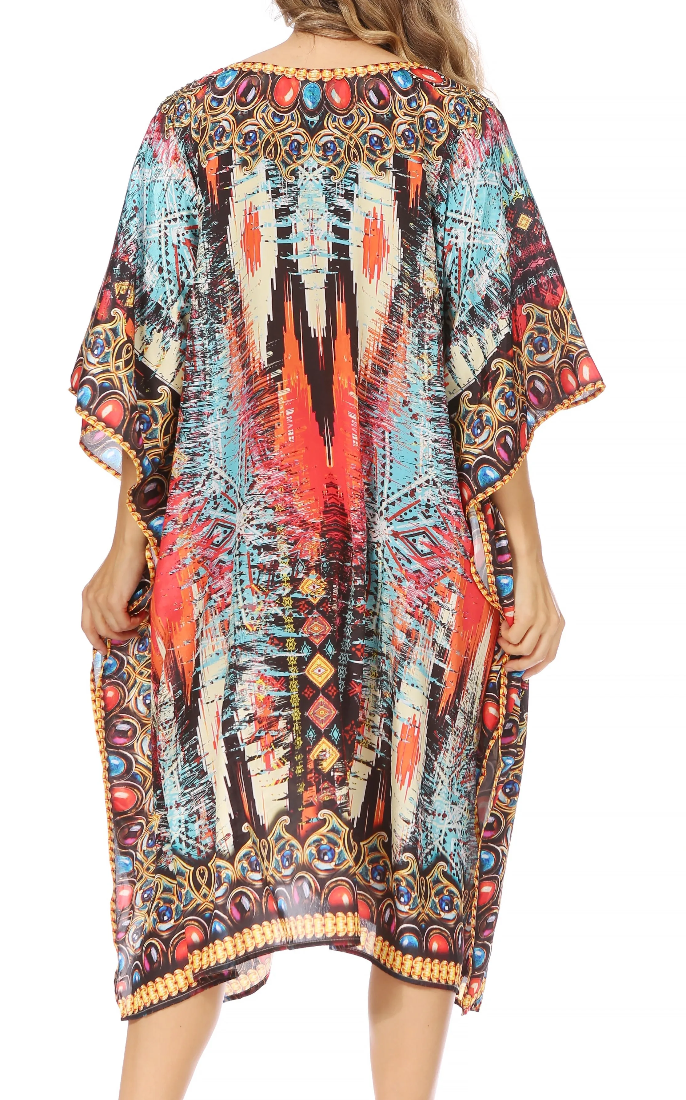 Sakkas MiuMiu Ligthweight Summer Printed Short Caftan Dress / Cover Up