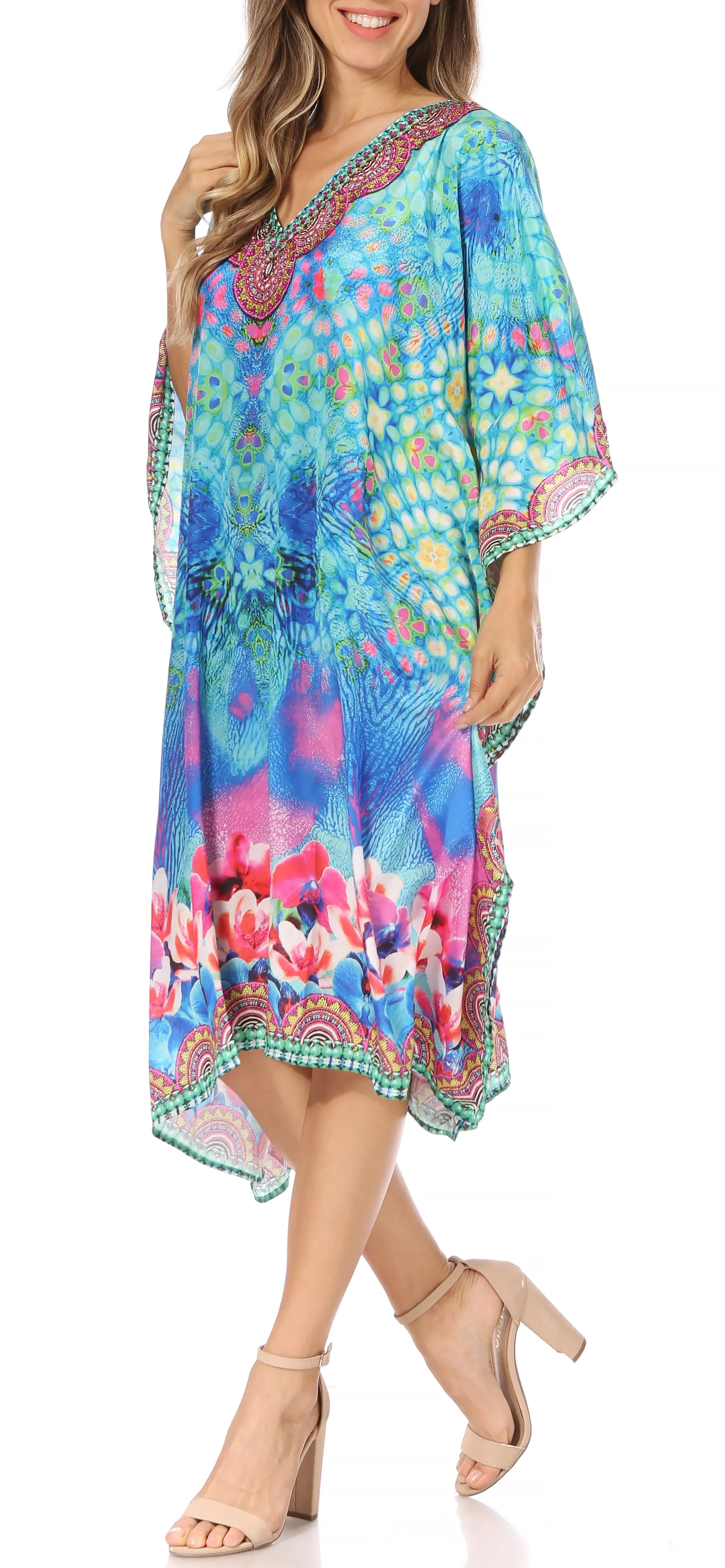 Sakkas MiuMiu Ligthweight Summer Printed Short Caftan Dress / Cover Up