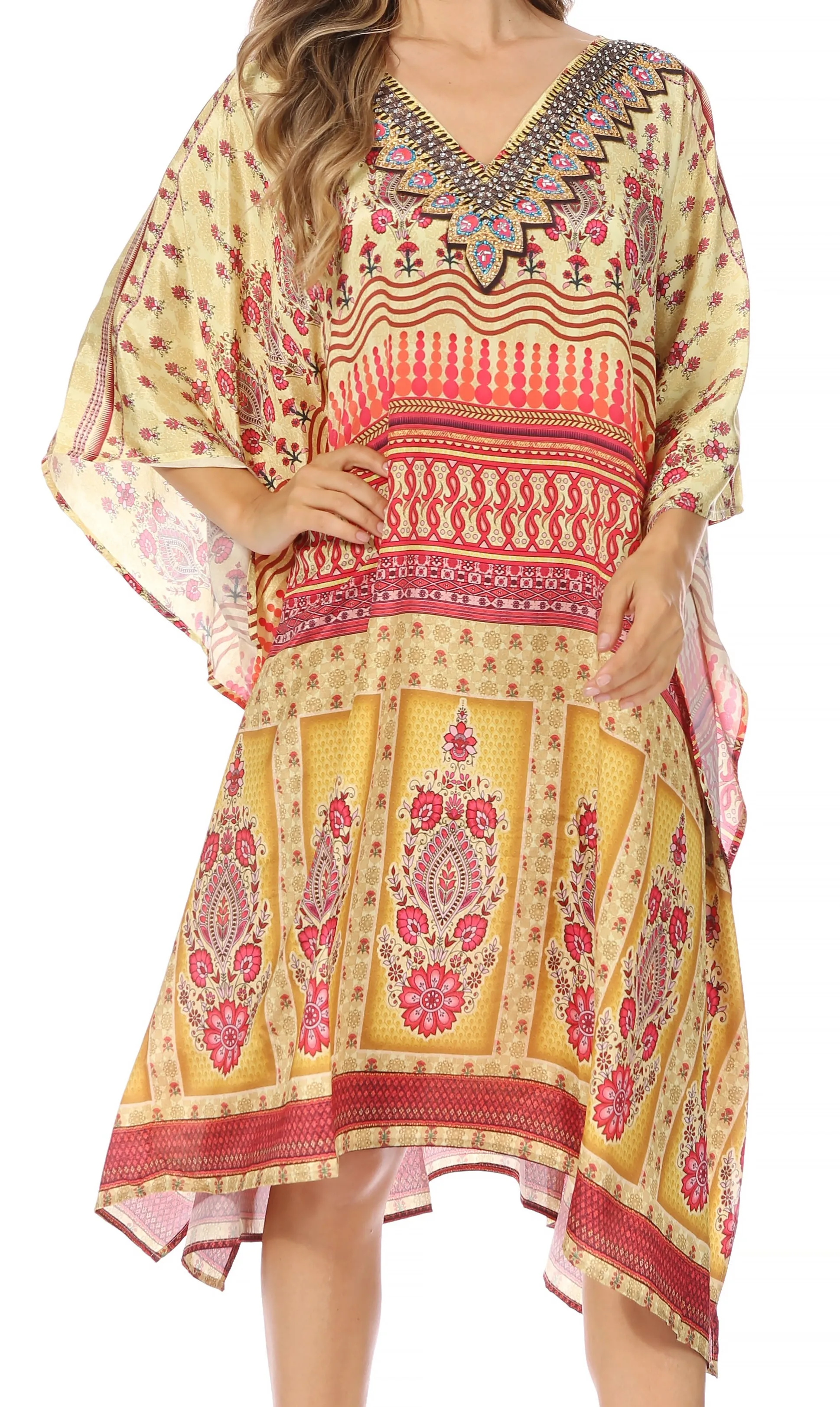 Sakkas MiuMiu Ligthweight Summer Printed Short Caftan Dress / Cover Up