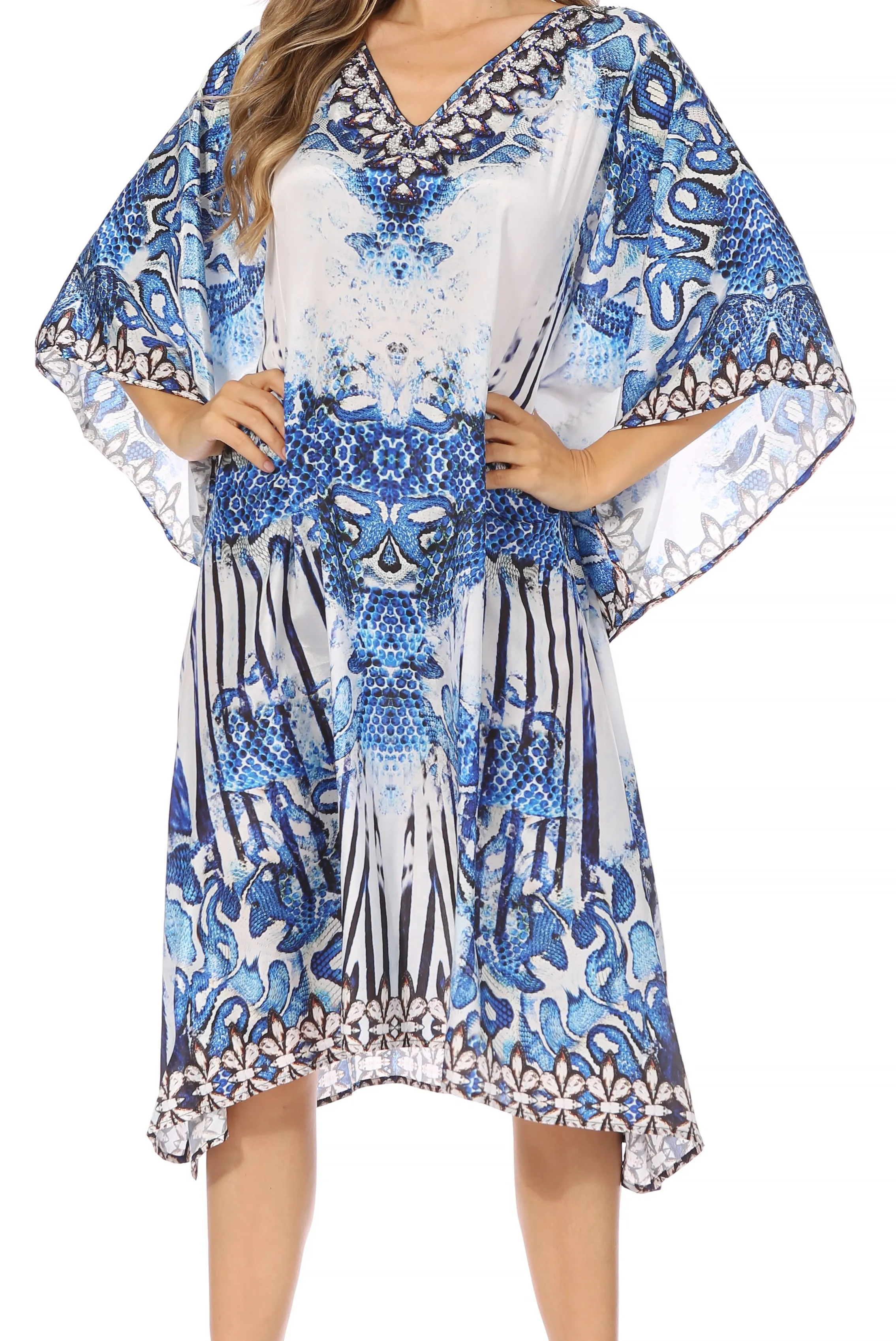 Sakkas MiuMiu Ligthweight Summer Printed Short Caftan Dress / Cover Up