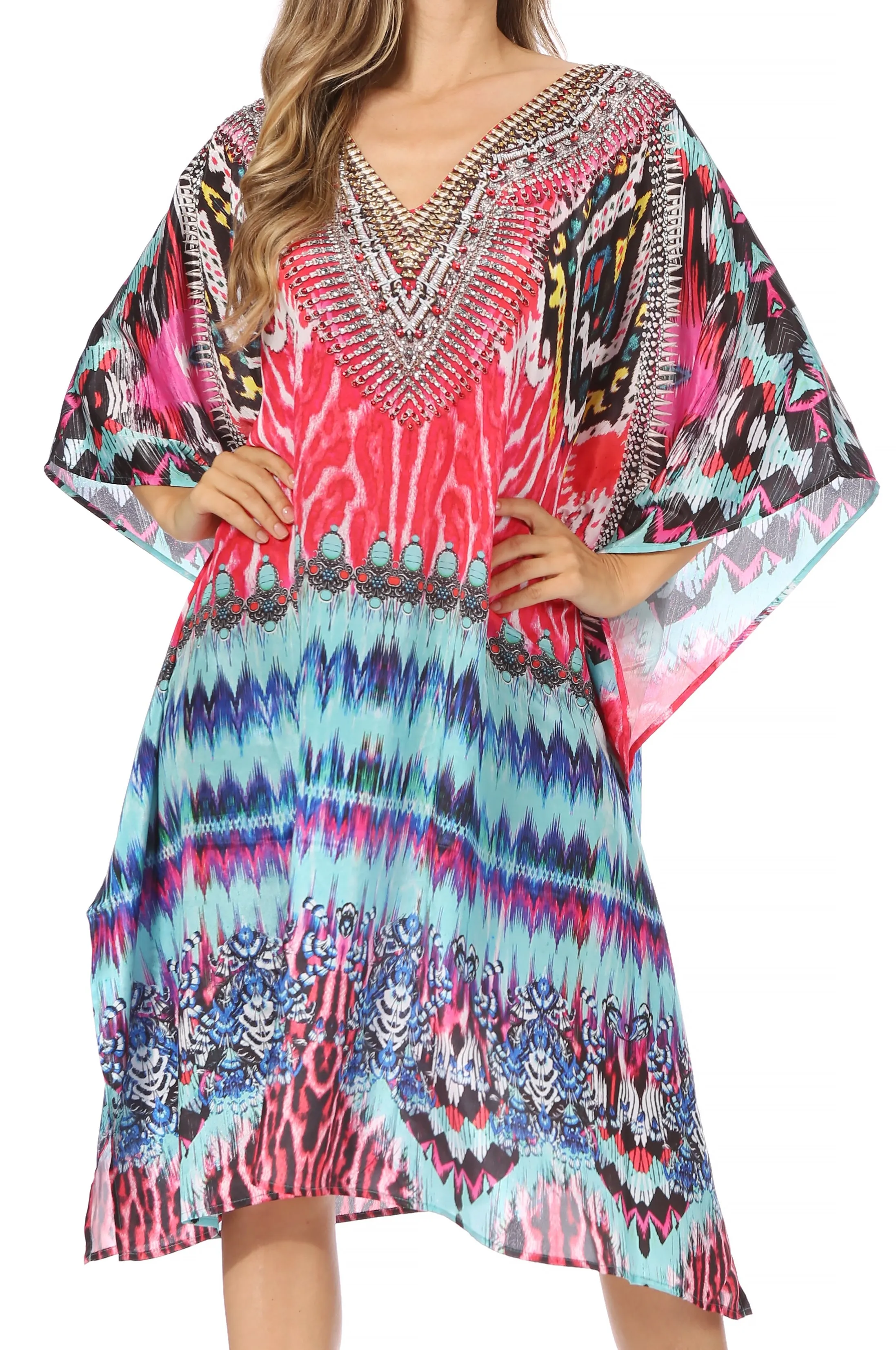 Sakkas MiuMiu Ligthweight Summer Printed Short Caftan Dress / Cover Up