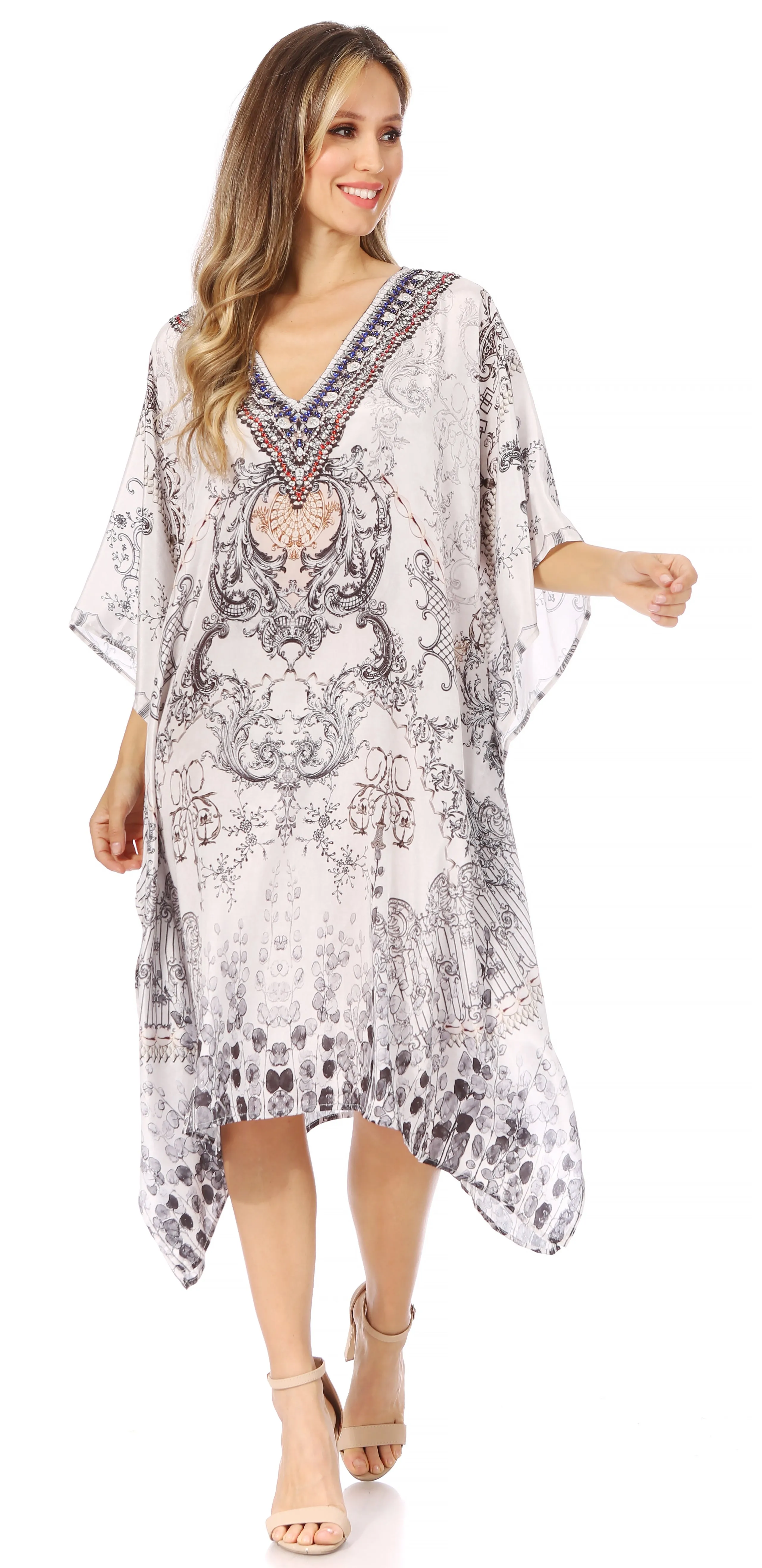 Sakkas MiuMiu Ligthweight Summer Printed Short Caftan Dress / Cover Up