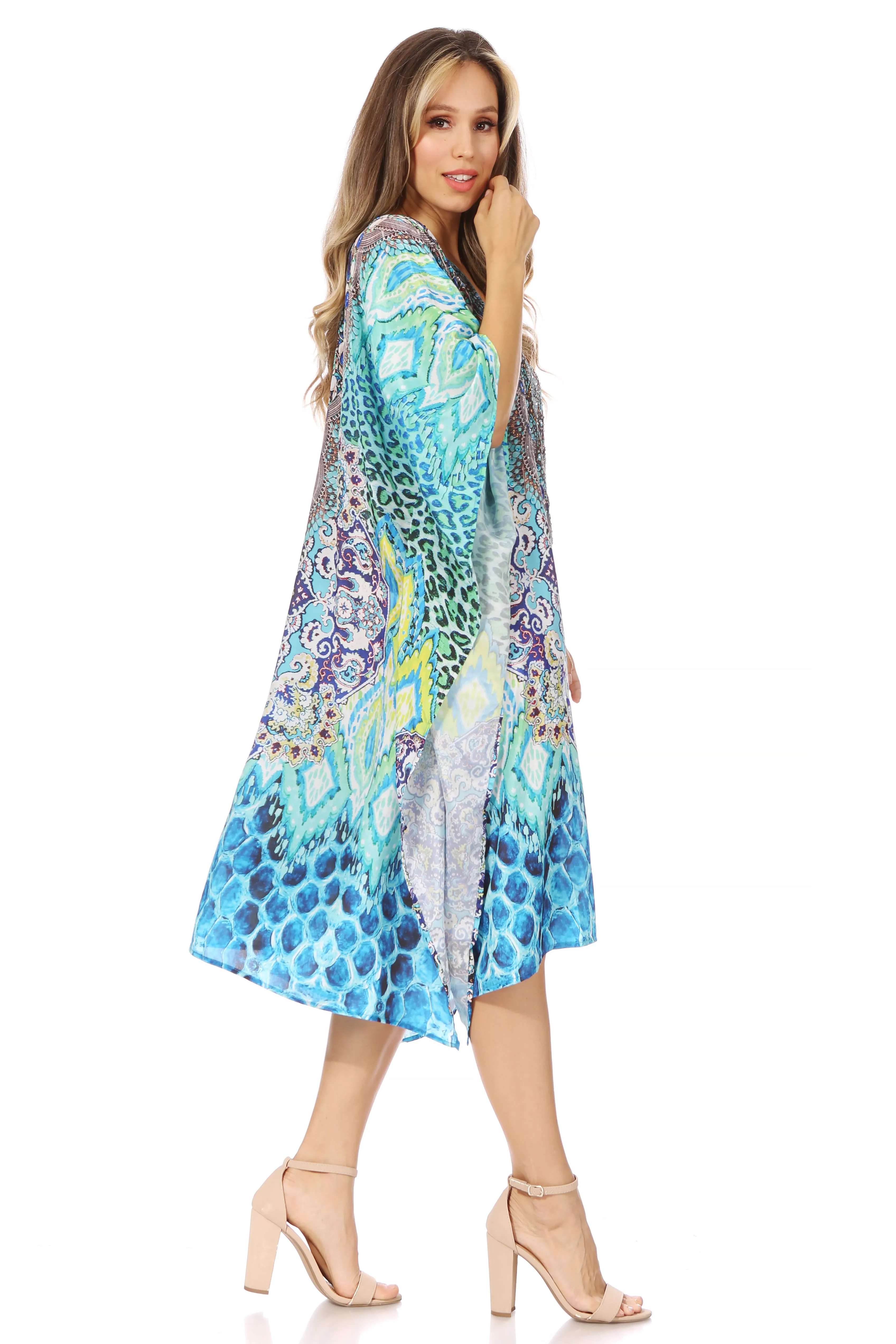 Sakkas MiuMiu Ligthweight Summer Printed Short Caftan Dress / Cover Up