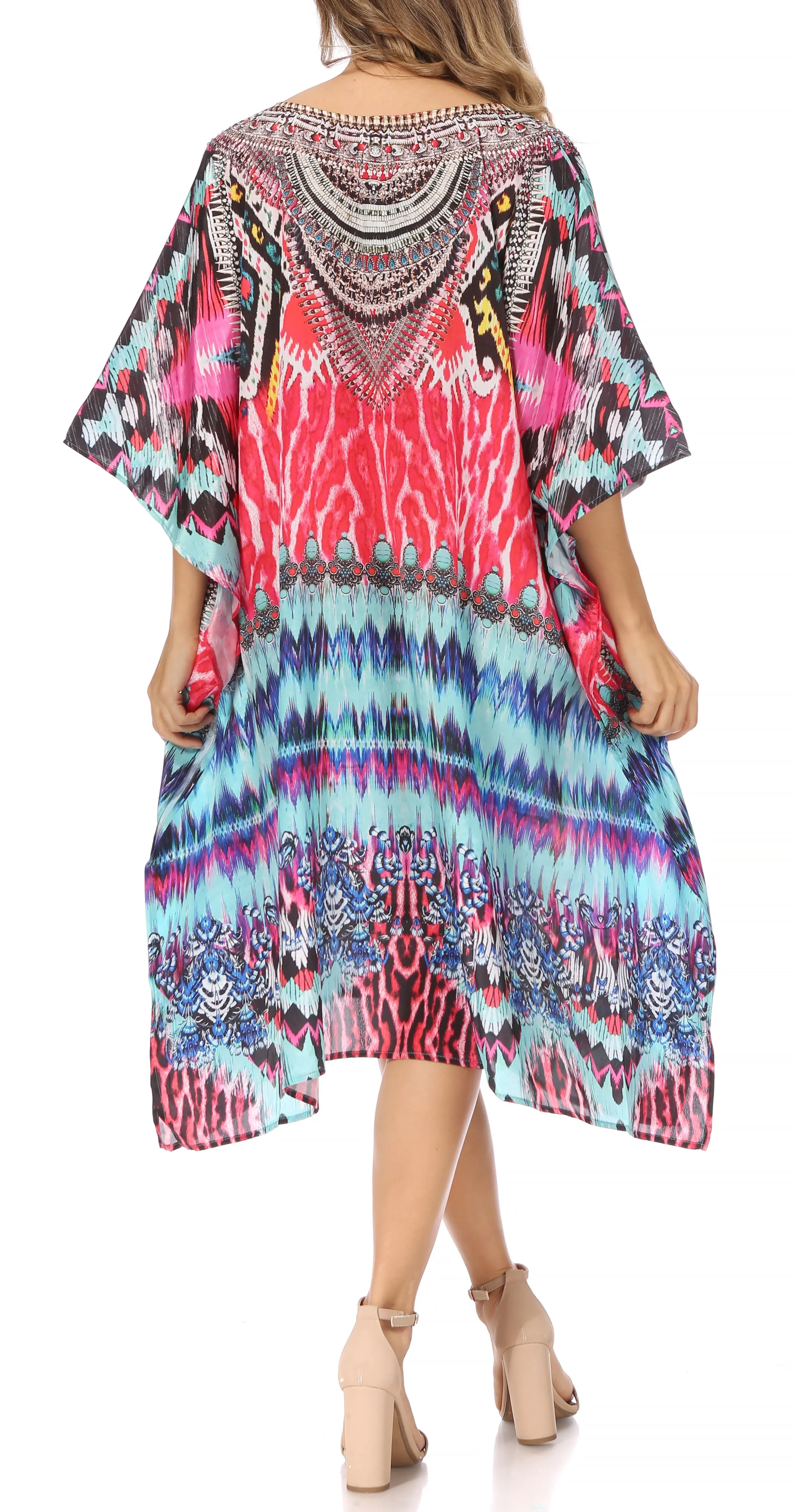 Sakkas MiuMiu Ligthweight Summer Printed Short Caftan Dress / Cover Up