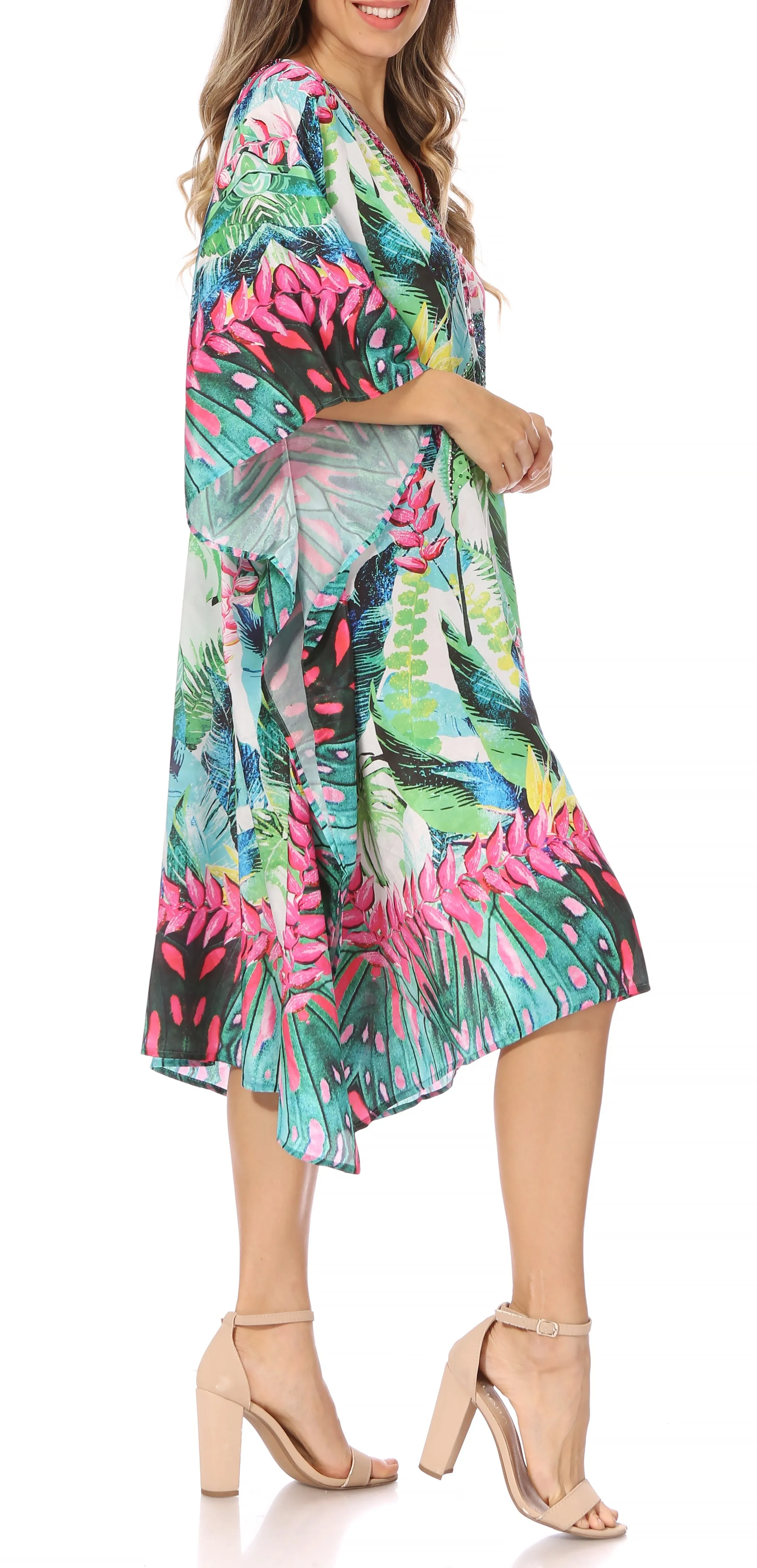 Sakkas MiuMiu Ligthweight Summer Printed Short Caftan Dress / Cover Up