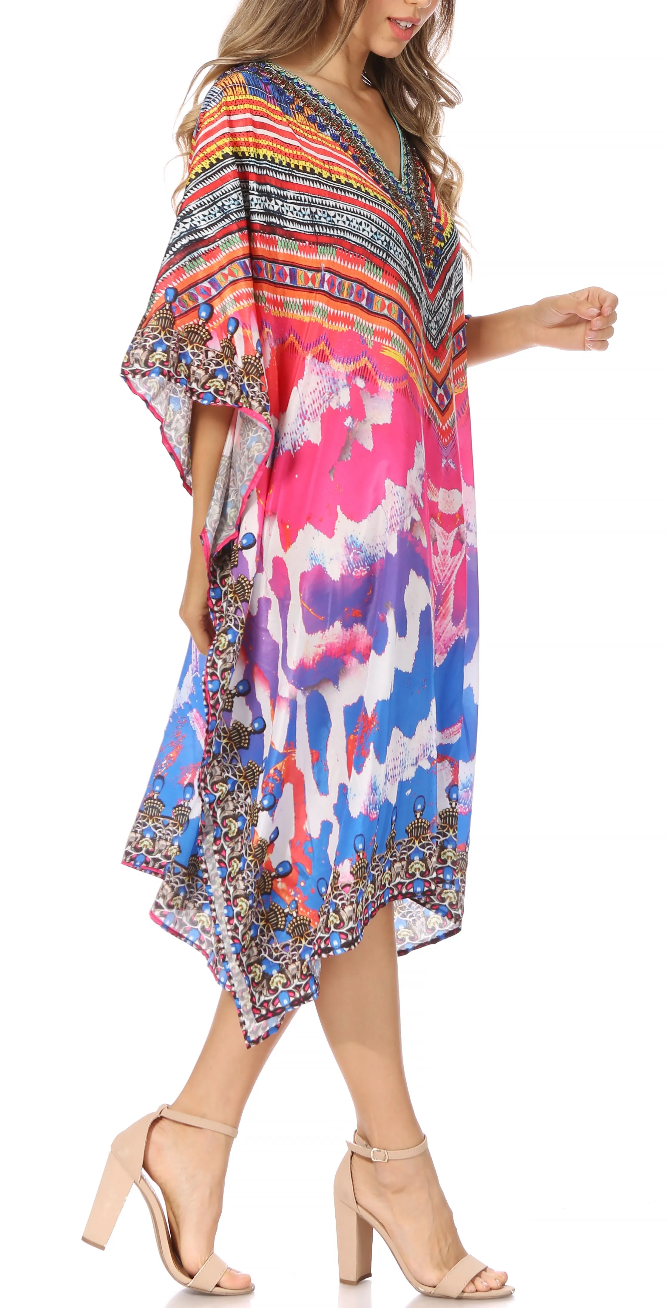Sakkas MiuMiu Ligthweight Summer Printed Short Caftan Dress / Cover Up