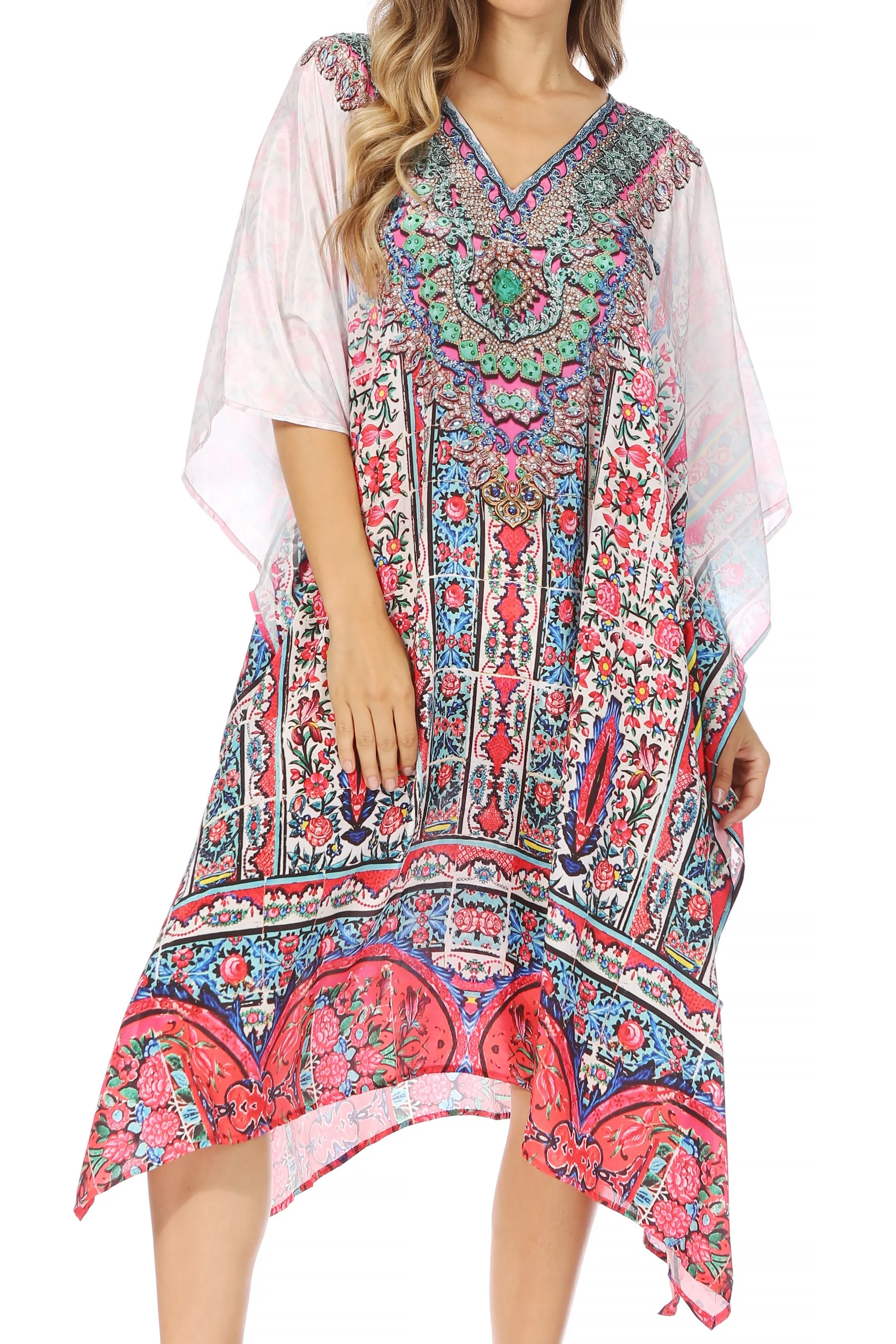 Sakkas MiuMiu Ligthweight Summer Printed Short Caftan Dress / Cover Up