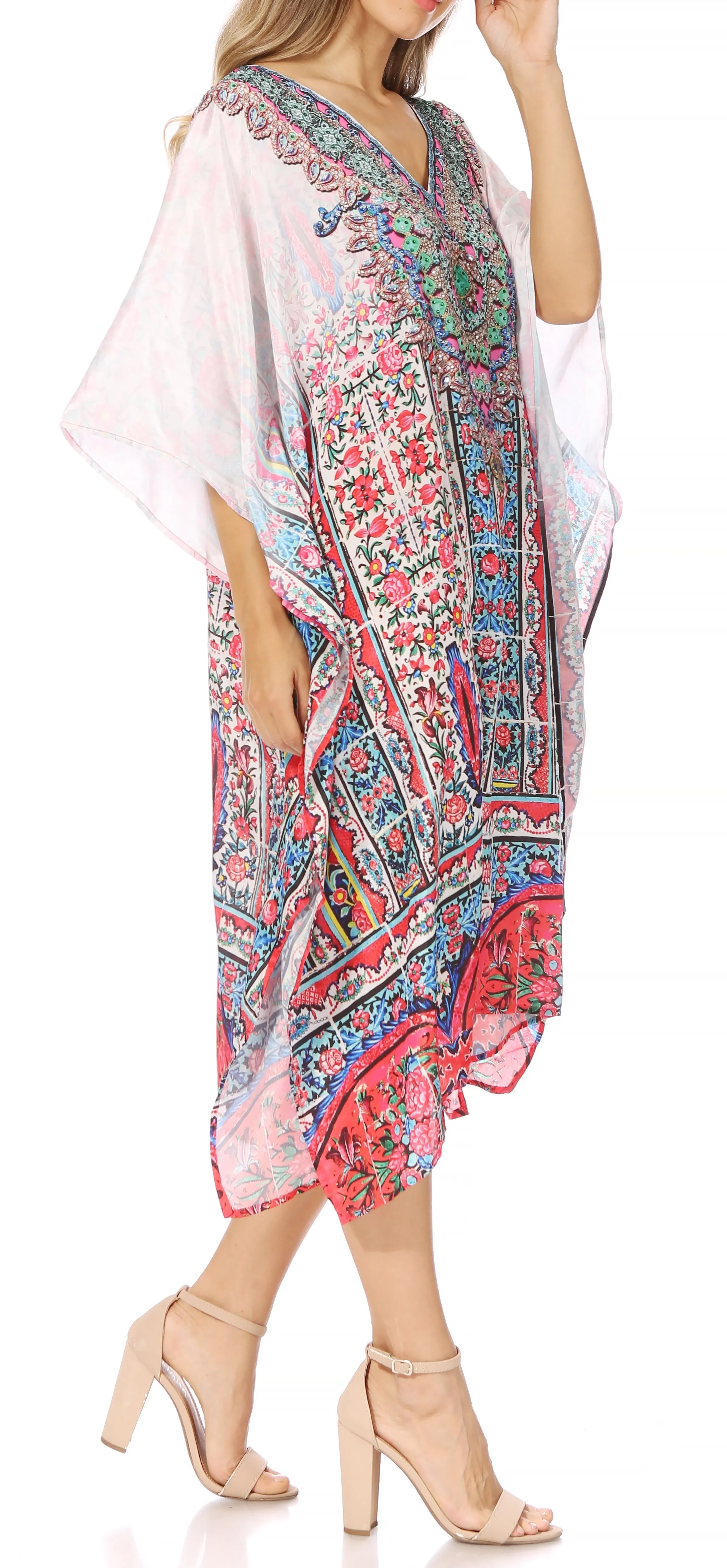 Sakkas MiuMiu Ligthweight Summer Printed Short Caftan Dress / Cover Up
