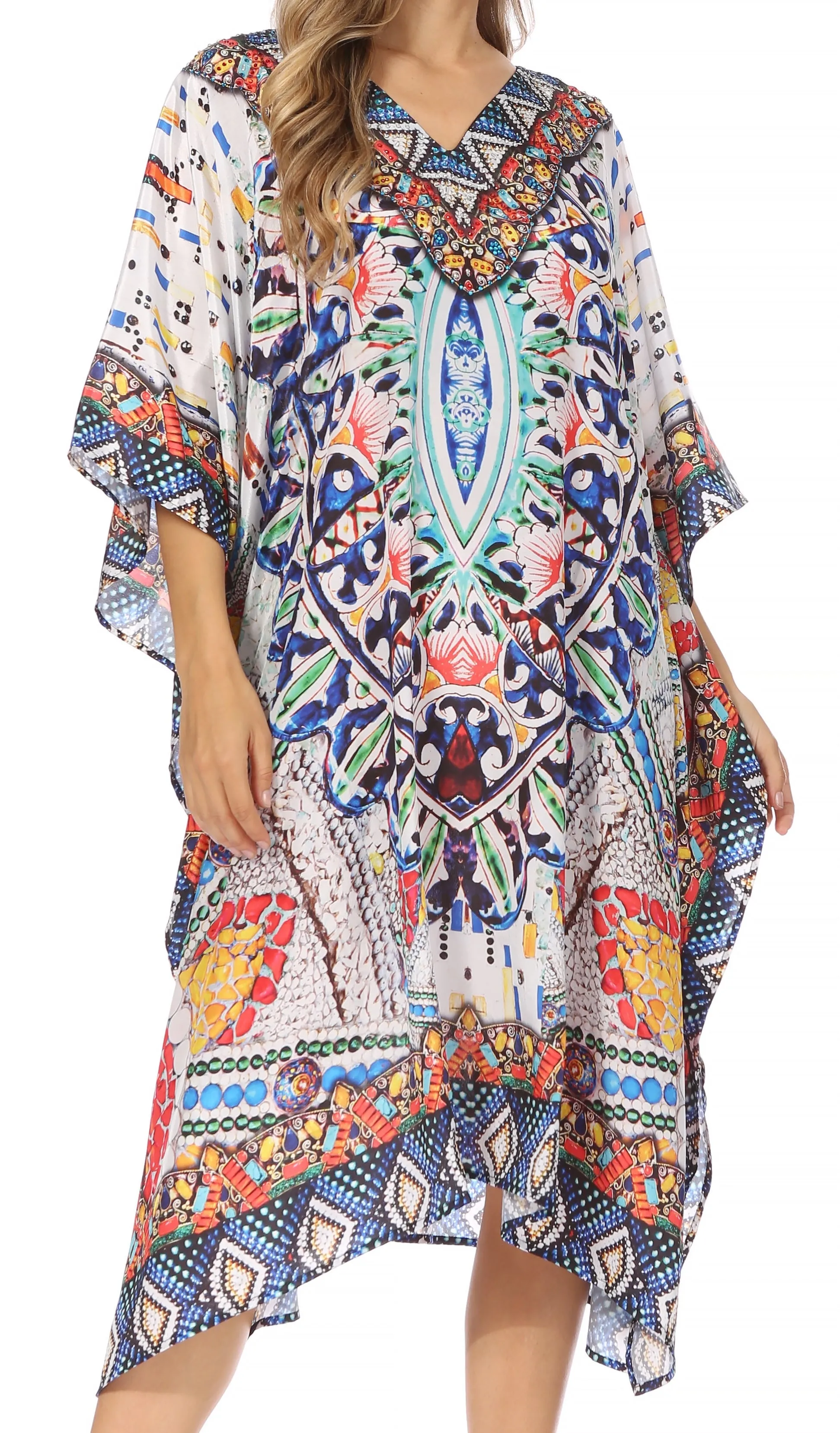 Sakkas MiuMiu Ligthweight Summer Printed Short Caftan Dress / Cover Up