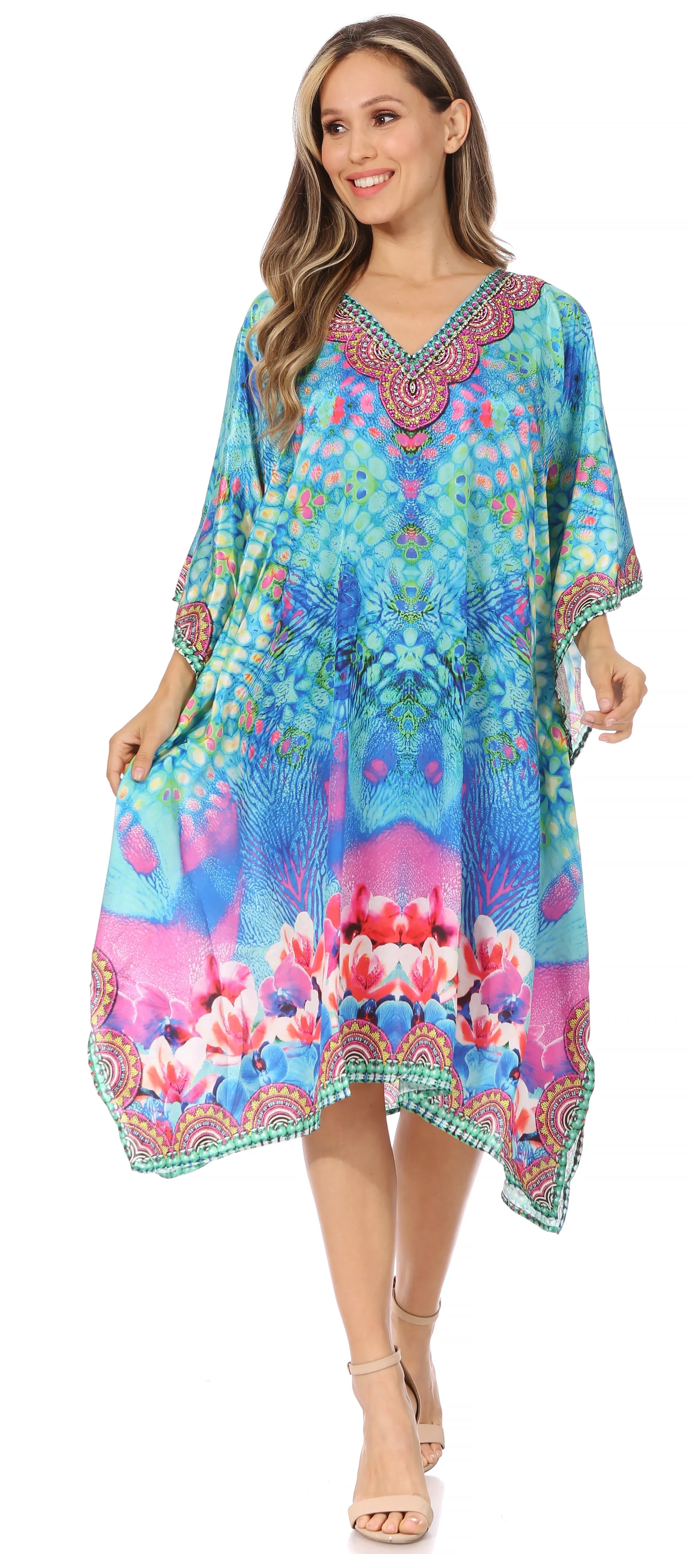 Sakkas MiuMiu Ligthweight Summer Printed Short Caftan Dress / Cover Up