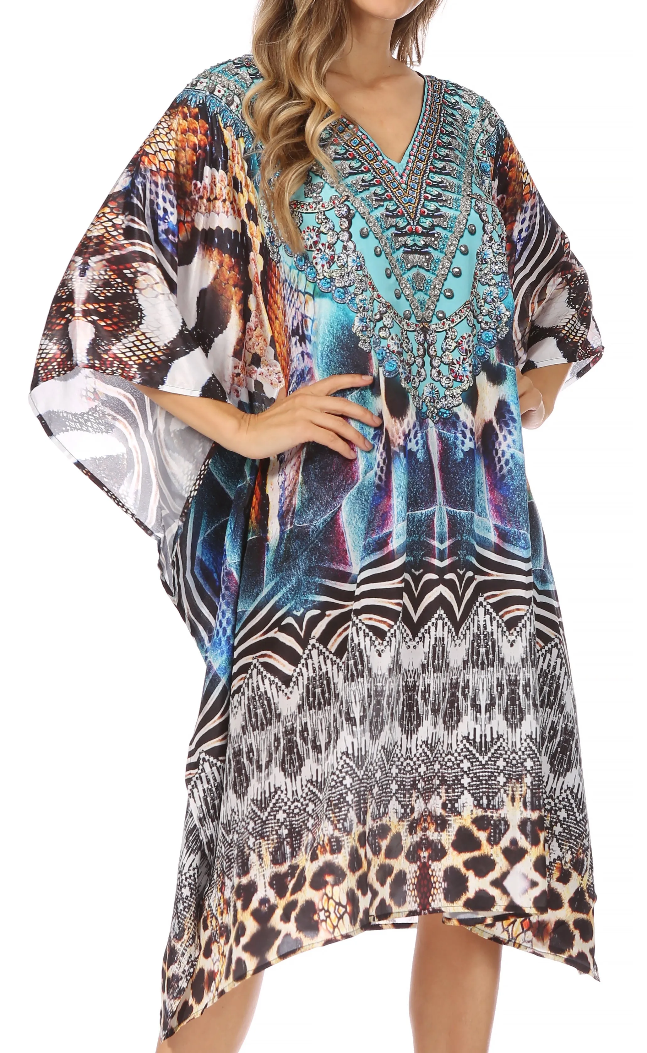 Sakkas MiuMiu Ligthweight Summer Printed Short Caftan Dress / Cover Up