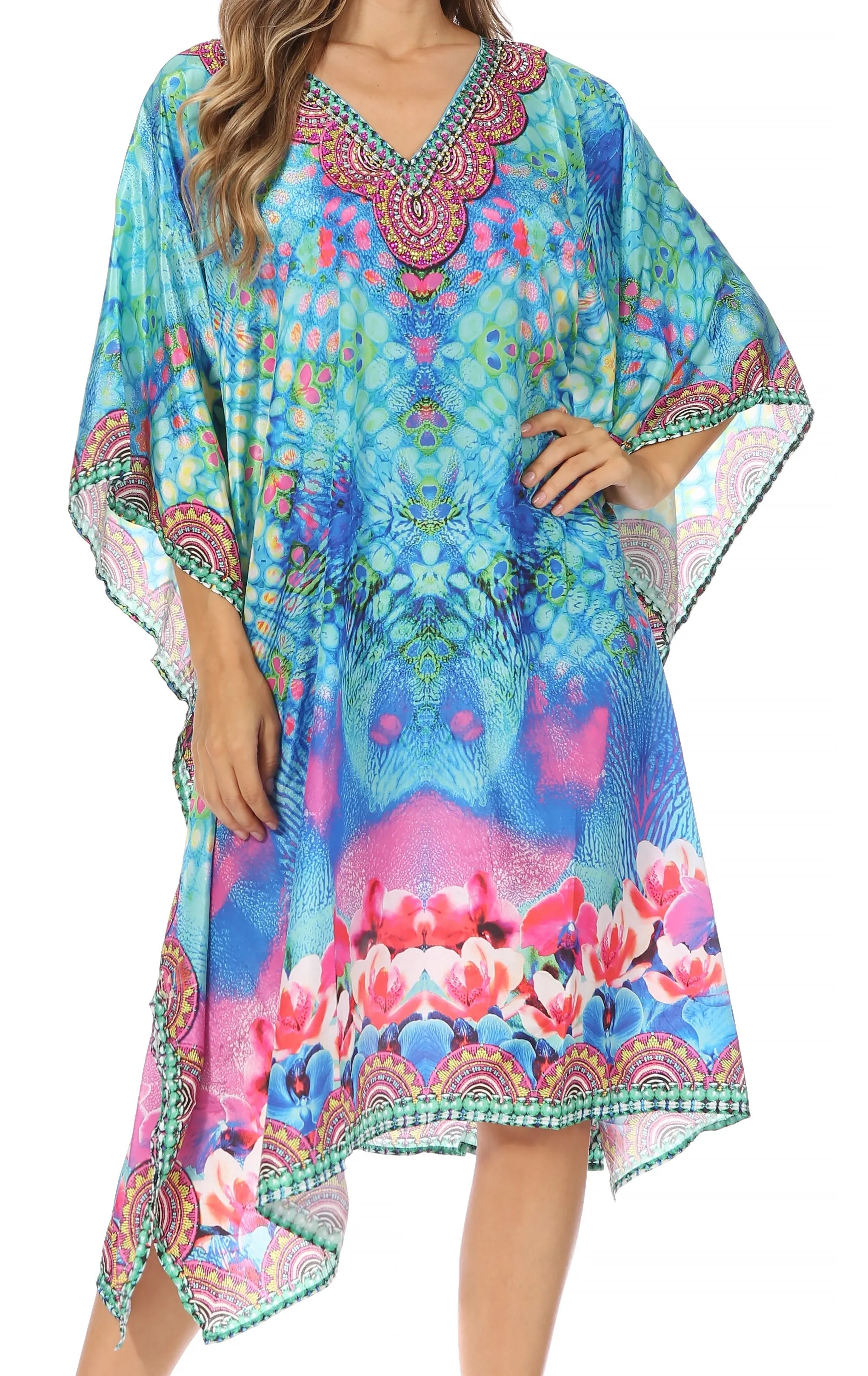 Sakkas MiuMiu Ligthweight Summer Printed Short Caftan Dress / Cover Up