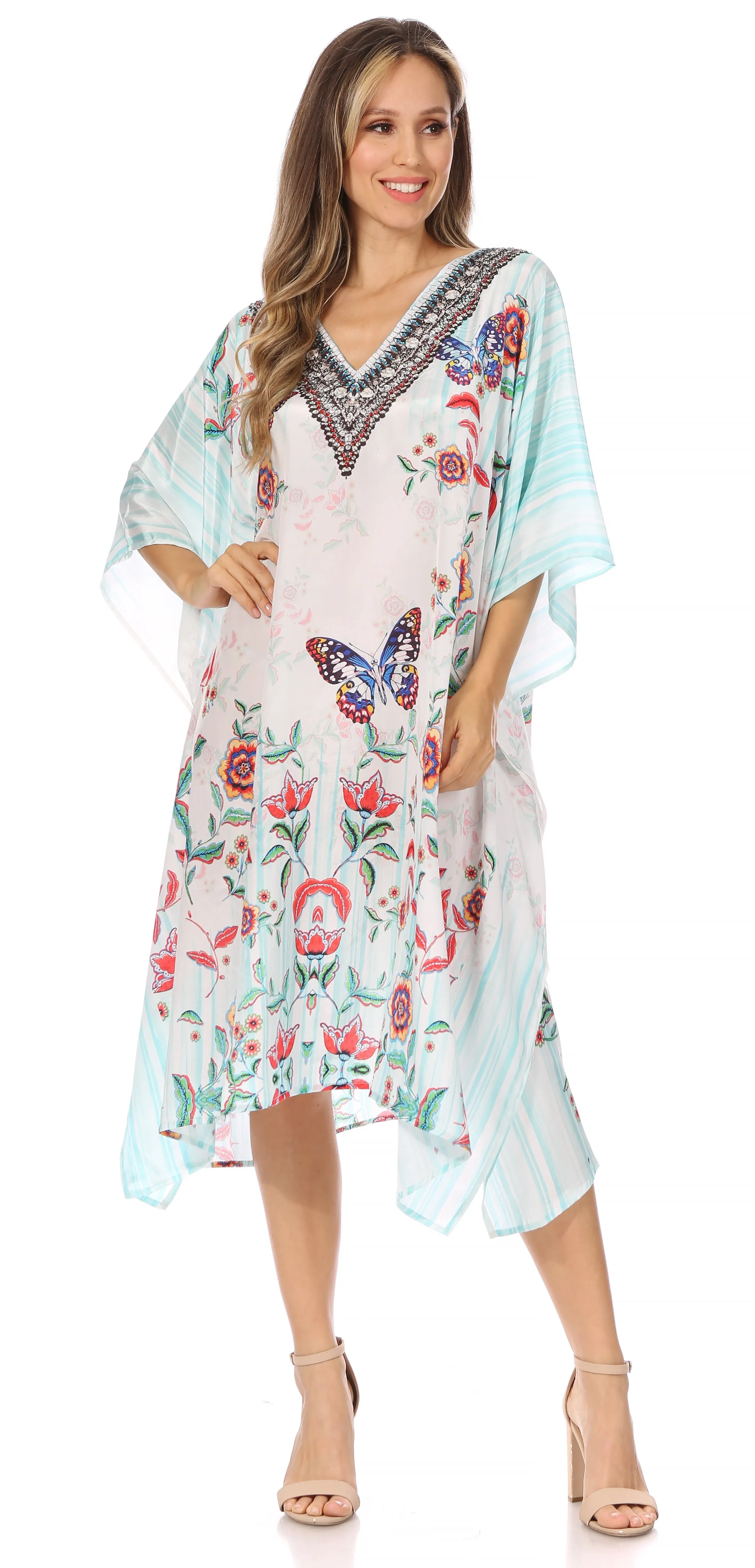 Sakkas MiuMiu Ligthweight Summer Printed Short Caftan Dress / Cover Up