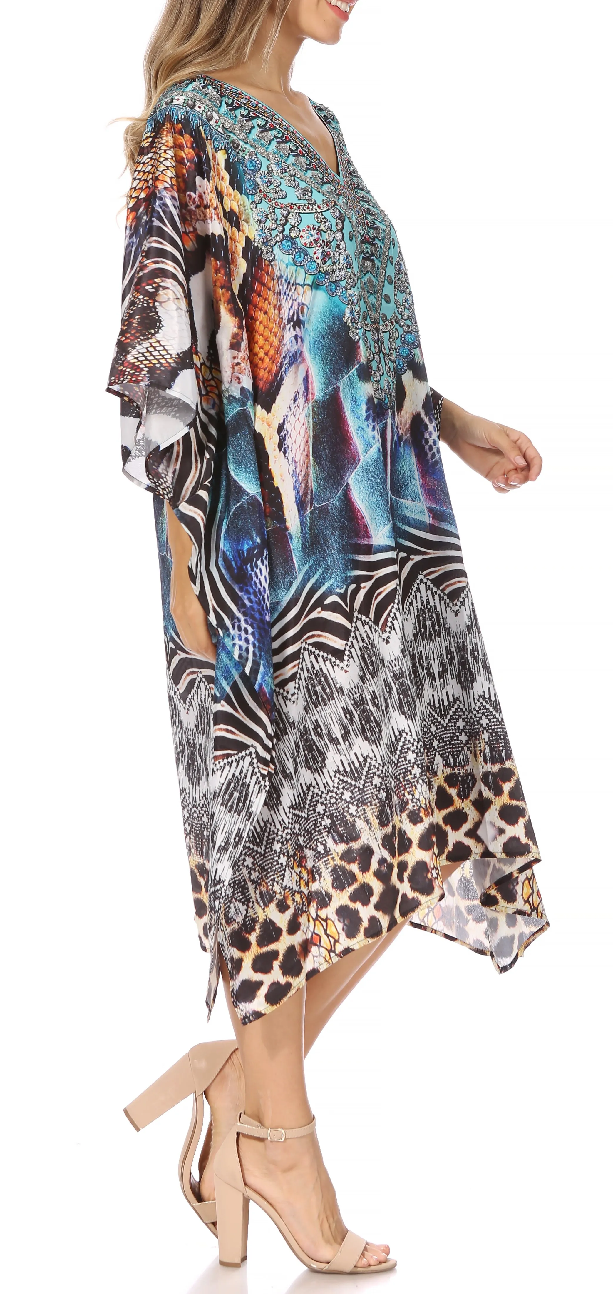 Sakkas MiuMiu Ligthweight Summer Printed Short Caftan Dress / Cover Up
