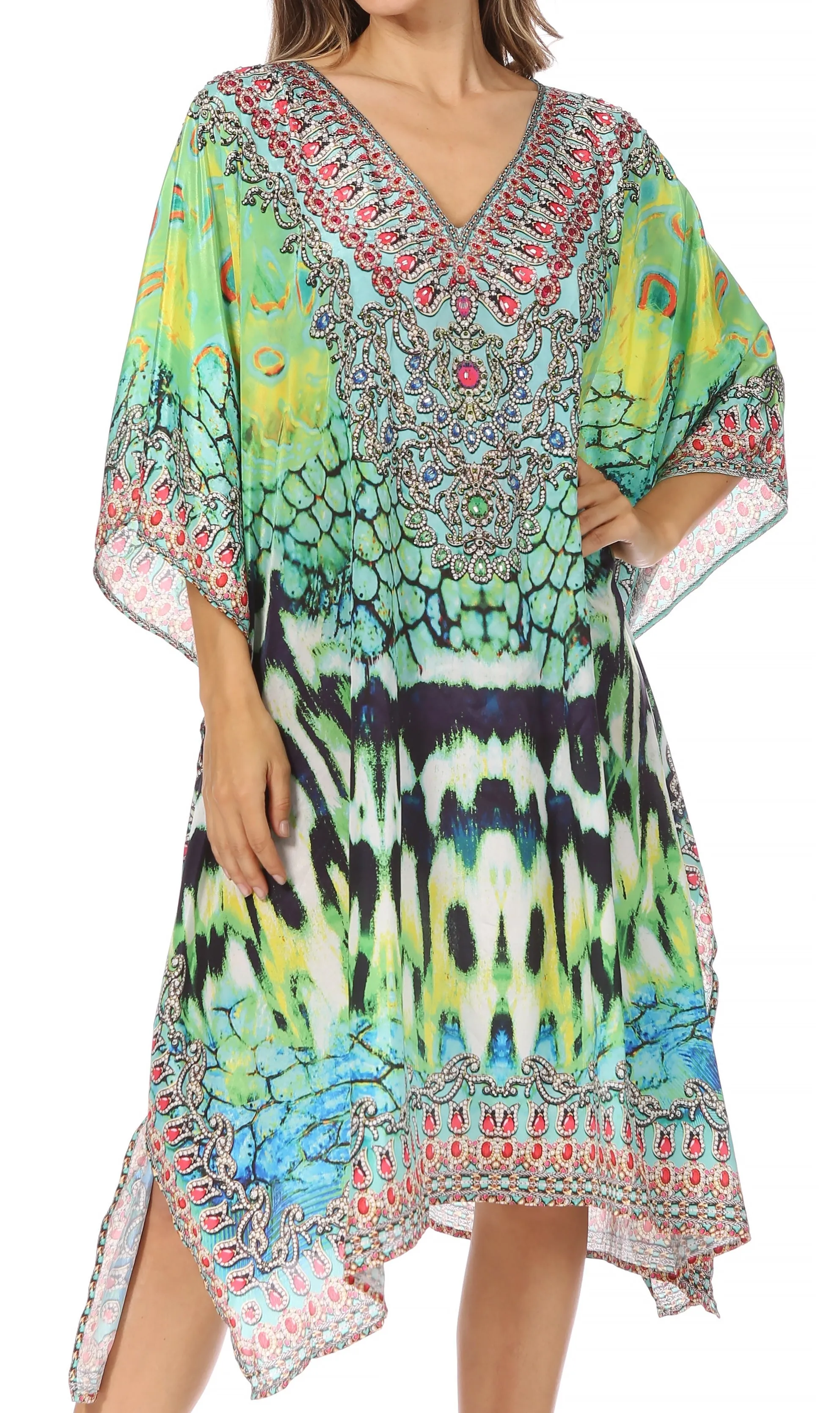 Sakkas MiuMiu Ligthweight Summer Printed Short Caftan Dress / Cover Up