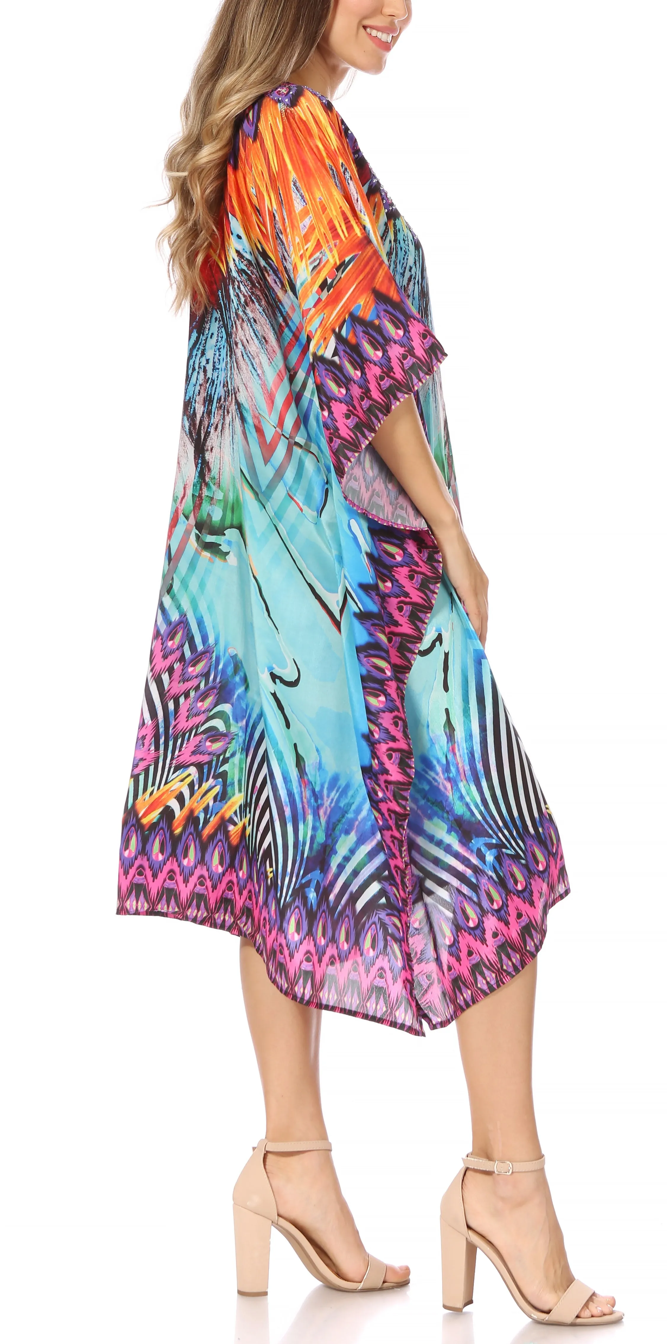 Sakkas MiuMiu Ligthweight Summer Printed Short Caftan Dress / Cover Up