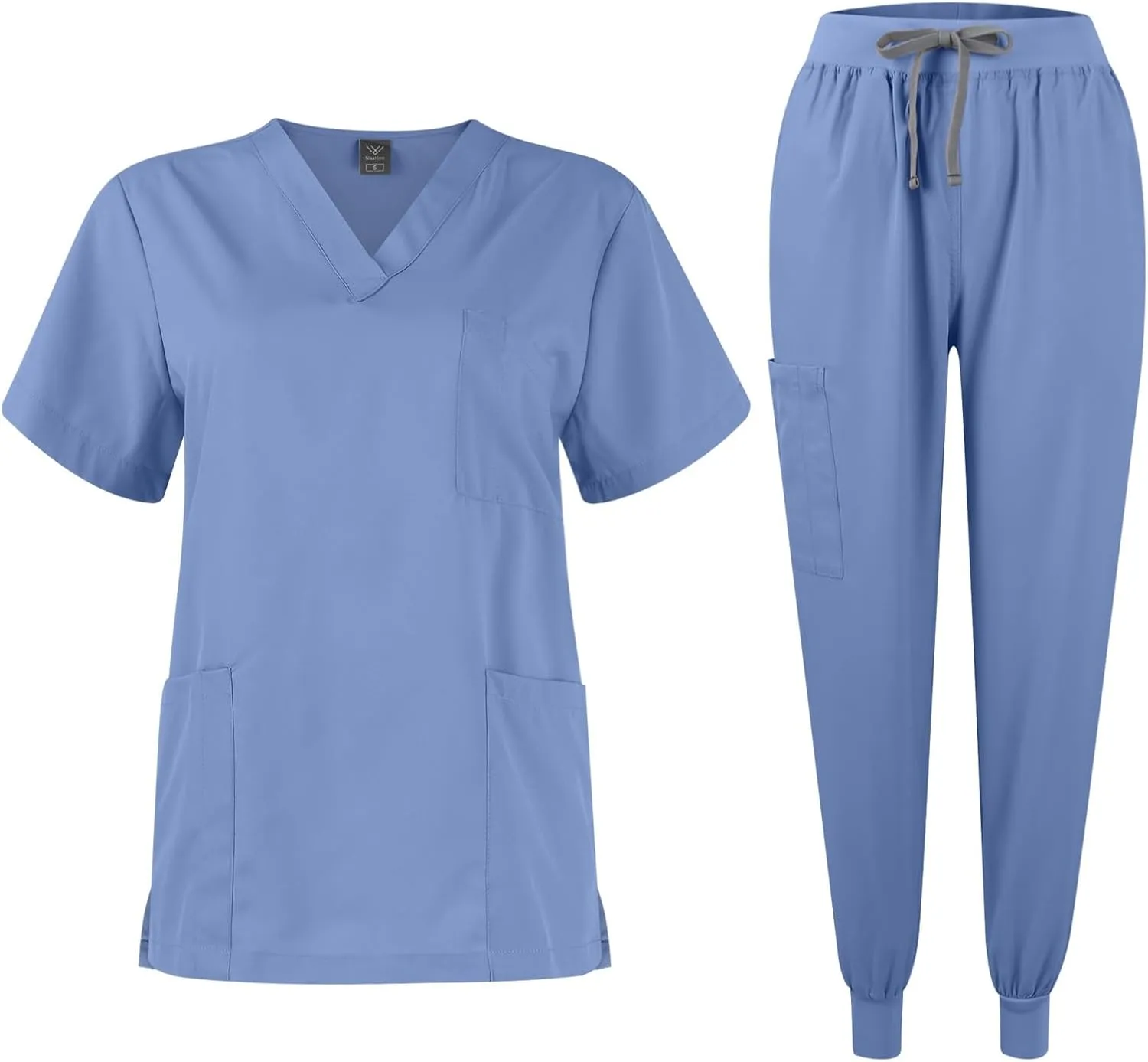 Scrubs for Women Set Stretch V-Neck Scrub Tops with Pockets & Cargo Pant Quick Drying Solid Nurse Uniform