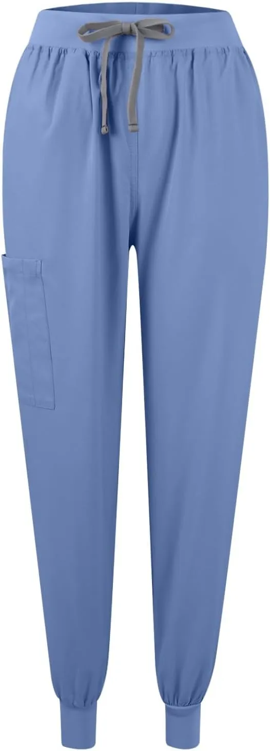 Scrubs for Women Set Stretch V-Neck Scrub Tops with Pockets & Cargo Pant Quick Drying Solid Nurse Uniform