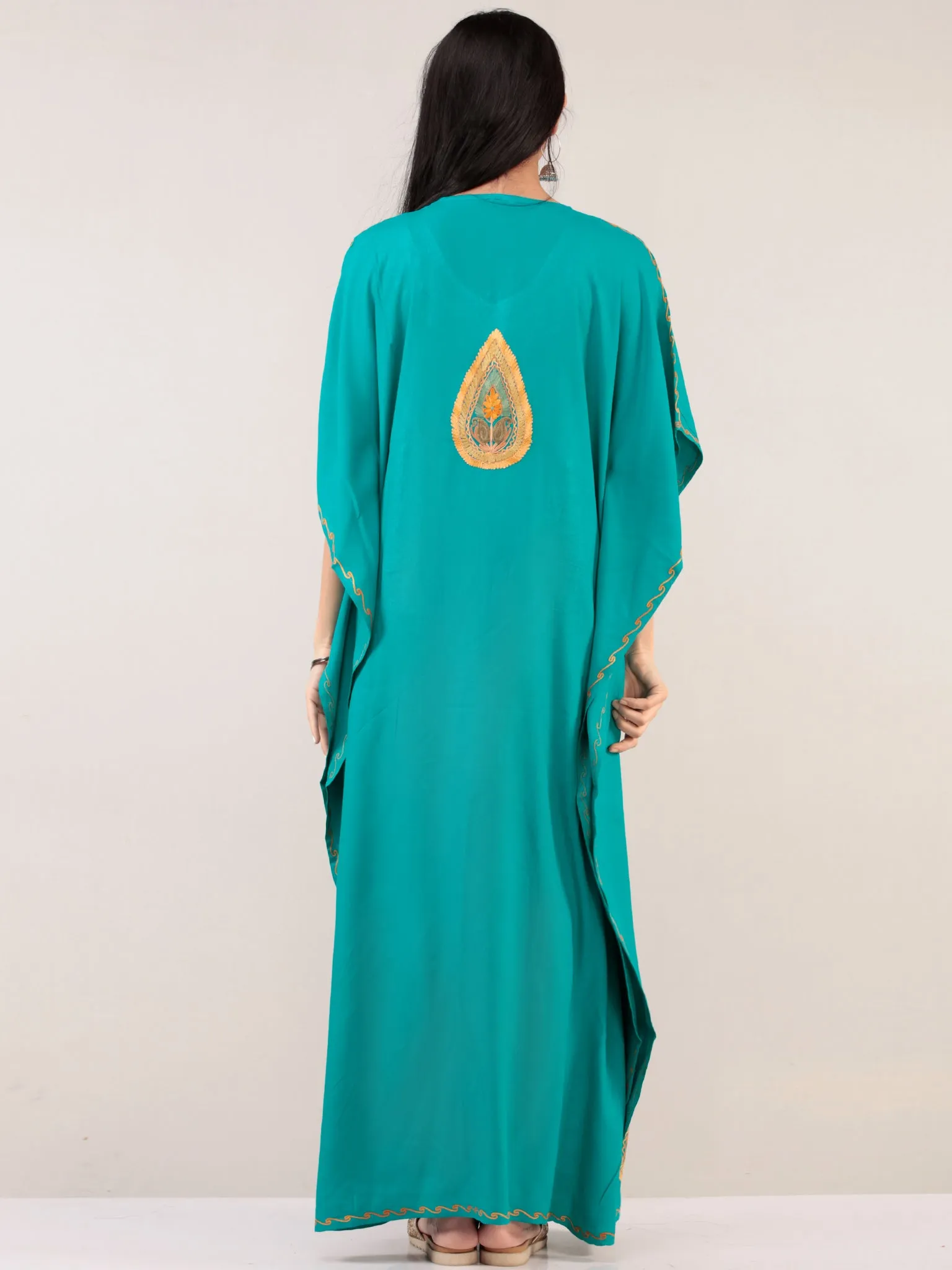 Sky Blue Aari Embroidered Kashmere Free Size Kaftan  - K12K044