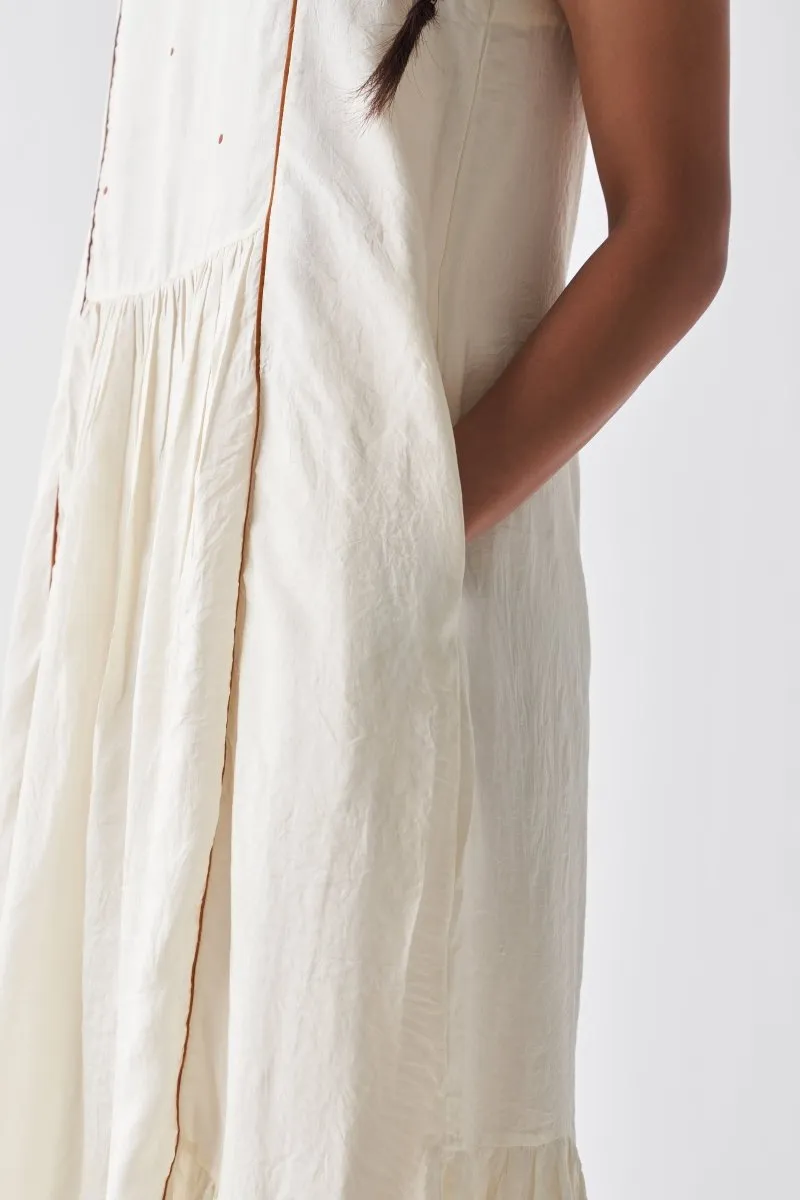 Sleeveless Gathered Hem Dress - Rust Polka