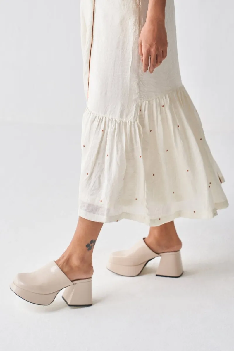 Sleeveless Gathered Hem Dress - Rust Polka