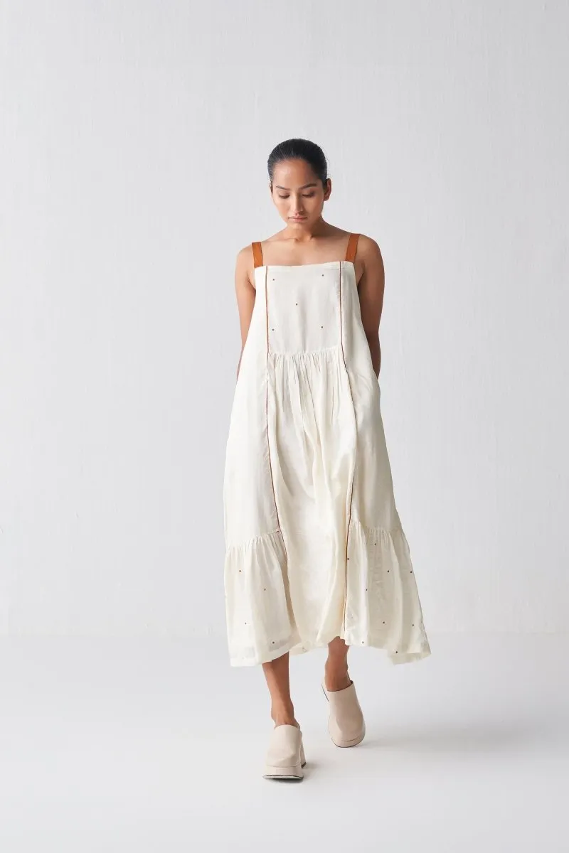 Sleeveless Gathered Hem Dress - Rust Polka