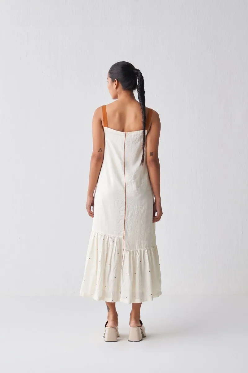 Sleeveless Gathered Hem Dress - Rust Polka