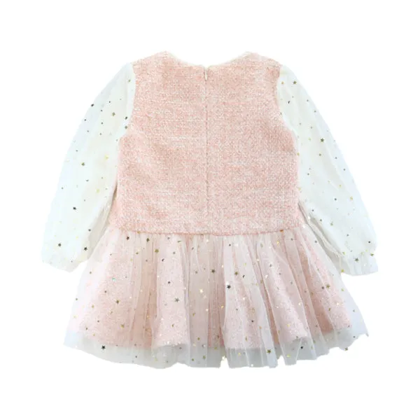 Star Mesh Sleeve Tweed Dress