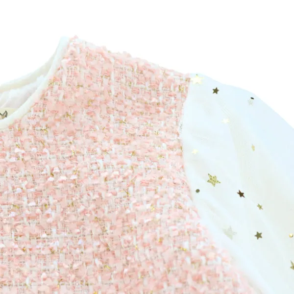 Star Mesh Sleeve Tweed Dress