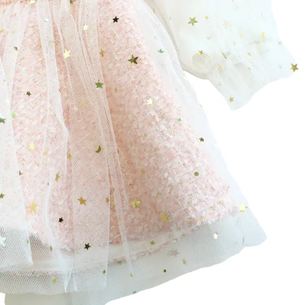 Star Mesh Sleeve Tweed Dress