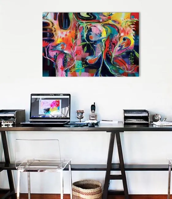 Stunning Abstract Hand-Painted Wall Art with Pine Wood Frame – 2.7cm Thick Canvas Decor for Home & Office