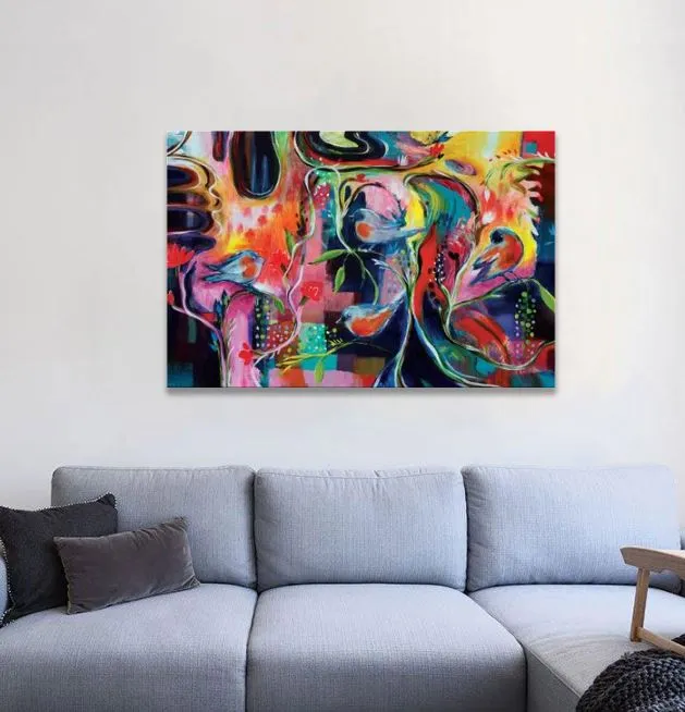 Stunning Abstract Hand-Painted Wall Art with Pine Wood Frame – 2.7cm Thick Canvas Decor for Home & Office
