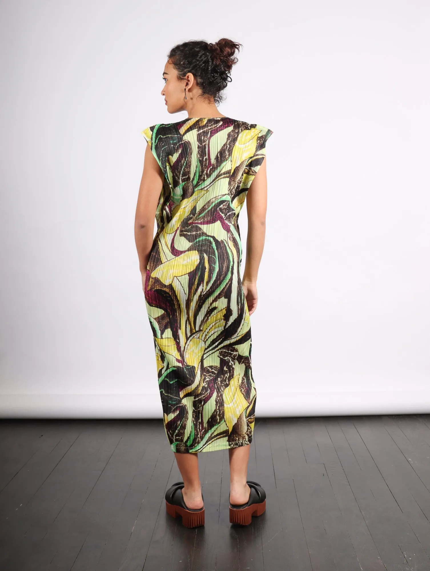Tardivo Dress in Khaki by Pleats Please Issey Miyake