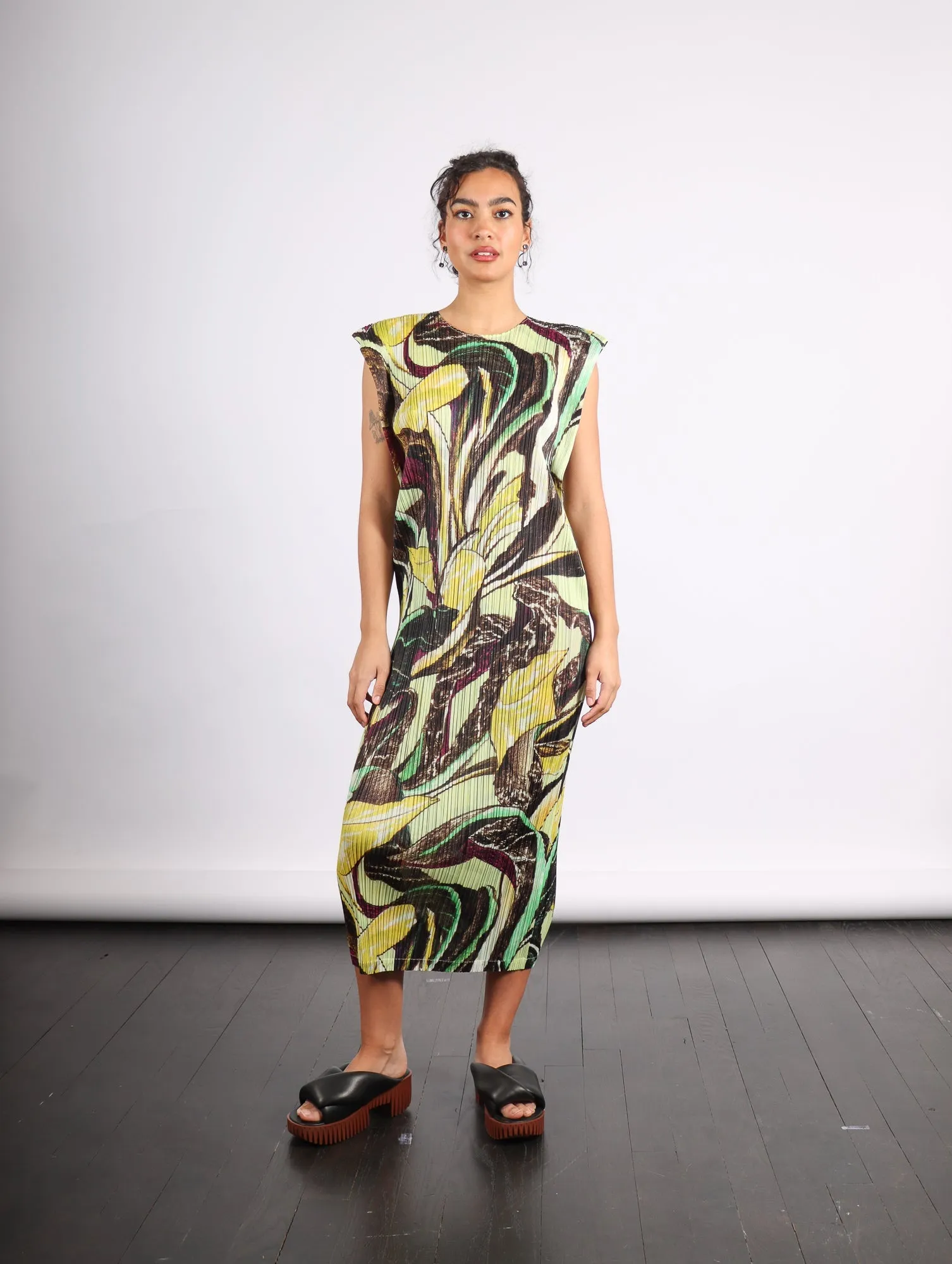 Tardivo Dress in Khaki by Pleats Please Issey Miyake