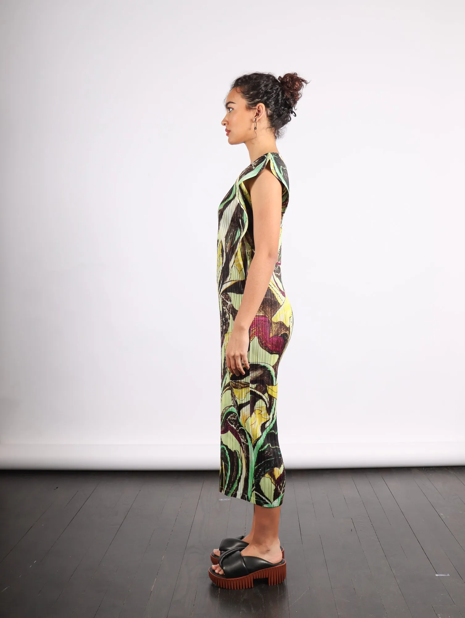 Tardivo Dress in Khaki by Pleats Please Issey Miyake