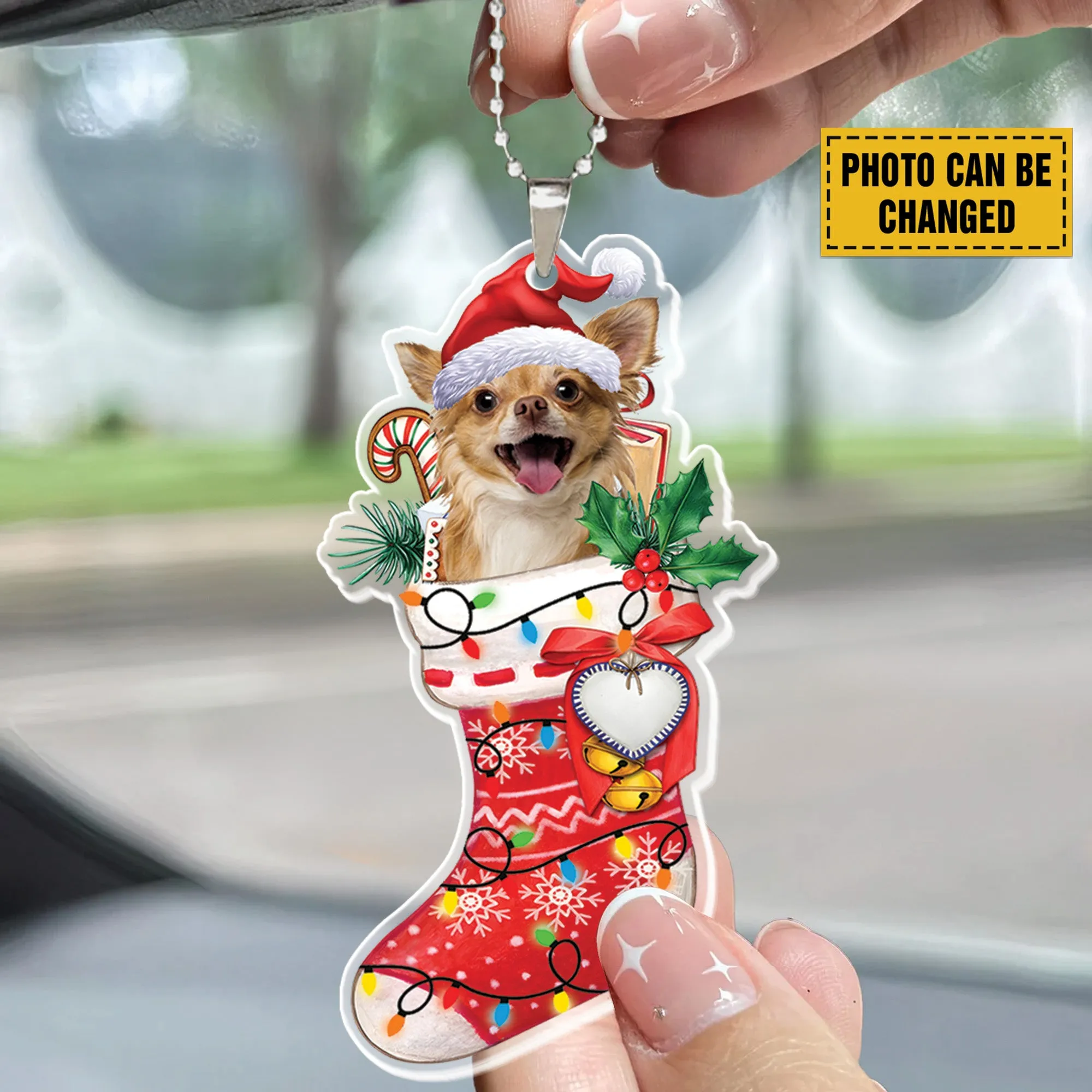 Teesdily | Custom Chihuahua Ornament Christmas, Chihuahua In Stocking Ornament Christmas, Cute Dog Mom, Christmas Dog Ornament, Dog Lover Gifts