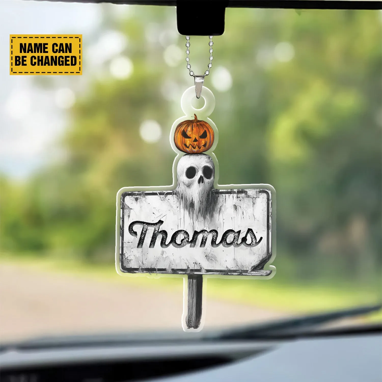 Teesdily | Customized Ghost Pumpkin Halloween Ornament, Ghost Ornament Car Hanging, Spooky Vibe Halloween Ornaments, Halloween Gift Accessories