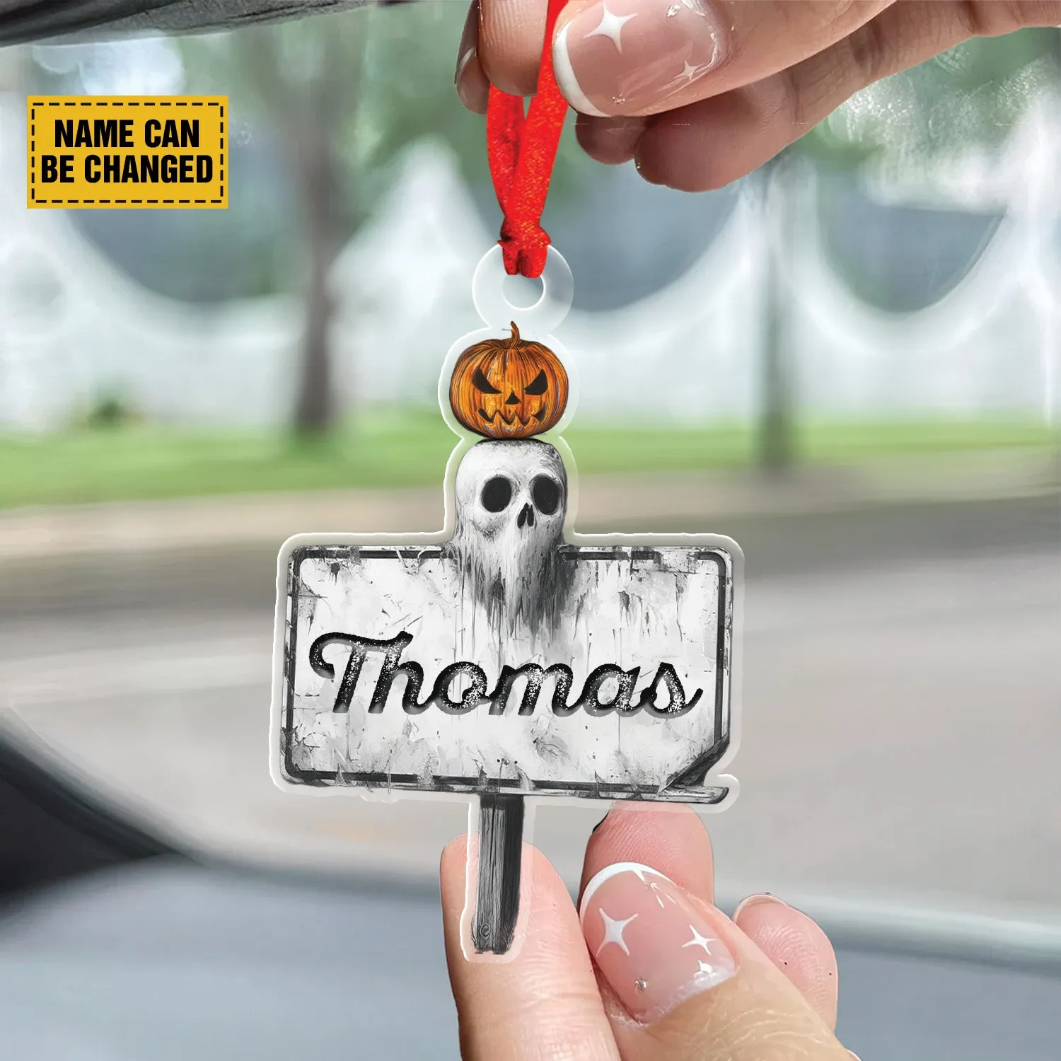 Teesdily | Customized Ghost Pumpkin Halloween Ornament, Ghost Ornament Car Hanging, Spooky Vibe Halloween Ornaments, Halloween Gift Accessories